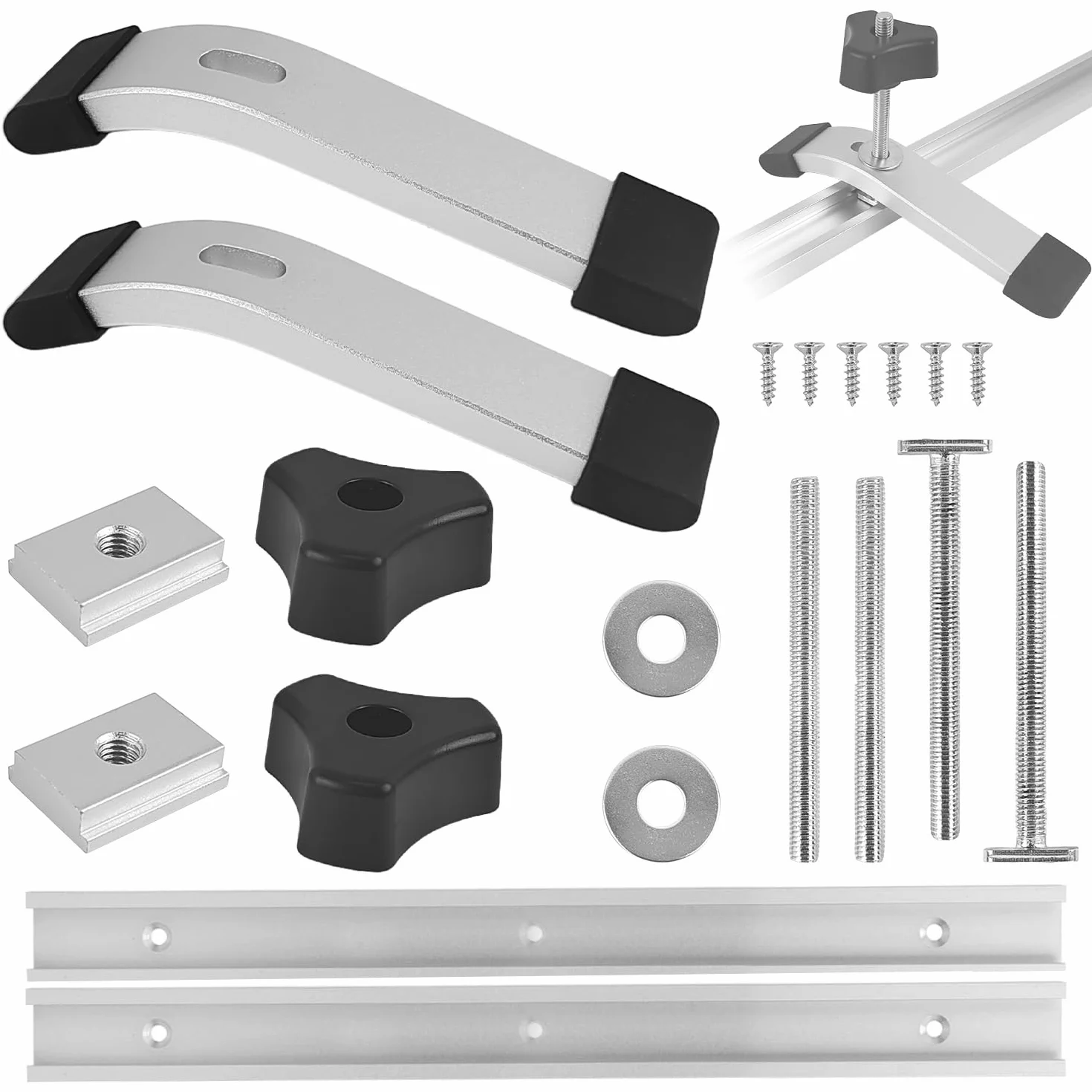 2 pièCes T Track, stop aluminium T-Track, z 2 suwakami M8 i pierścieniem ze stali nierdzewnej M8 T prowadnica ślizgowa do piły stołowej La, stolarka (1)