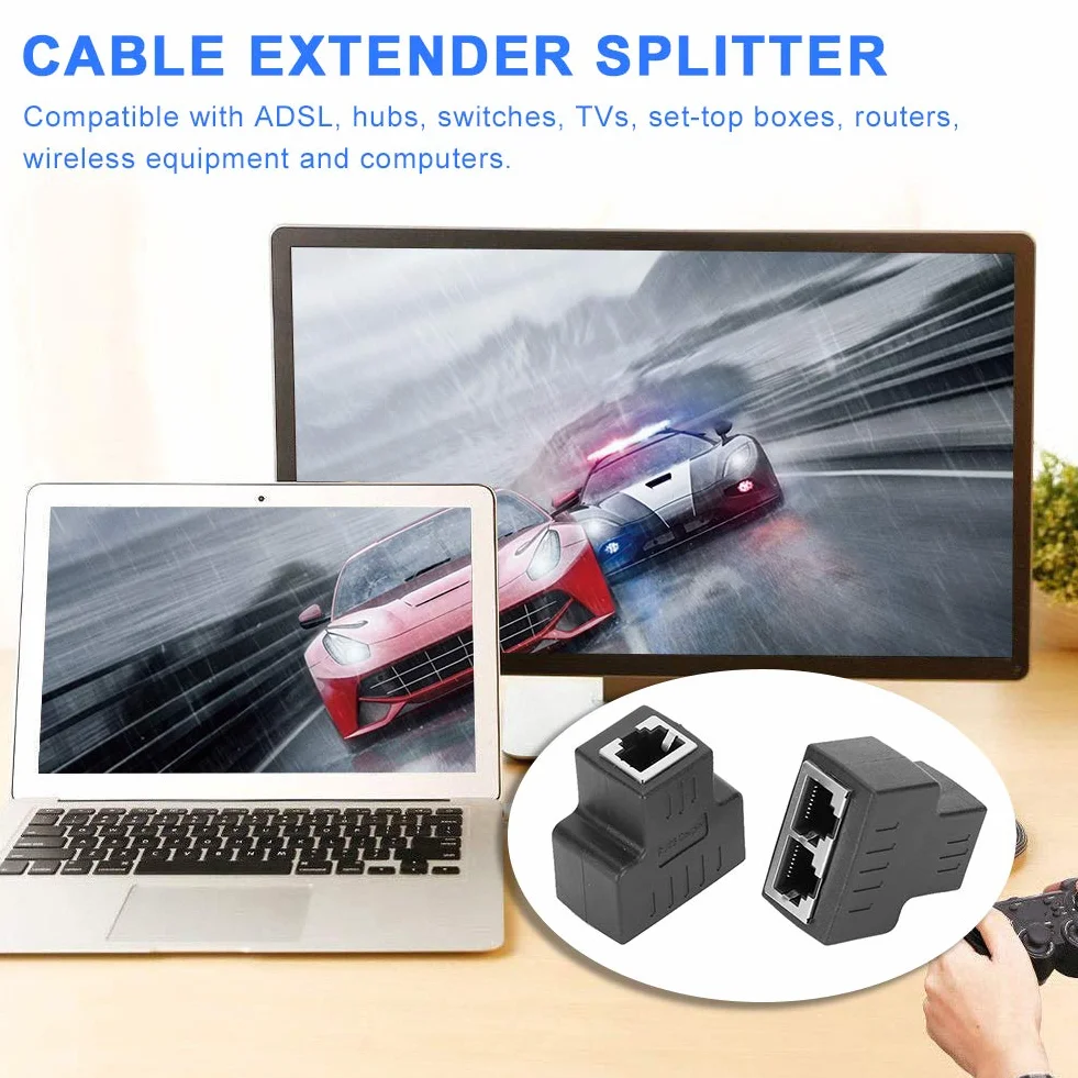 Przełączniki, 2 szt. adapter kabla Ethernet 1 cal 2-out RJ45 żeński interfejs LAN złącze przedłużacz kabla rozdzielacz do przewodu internetowego