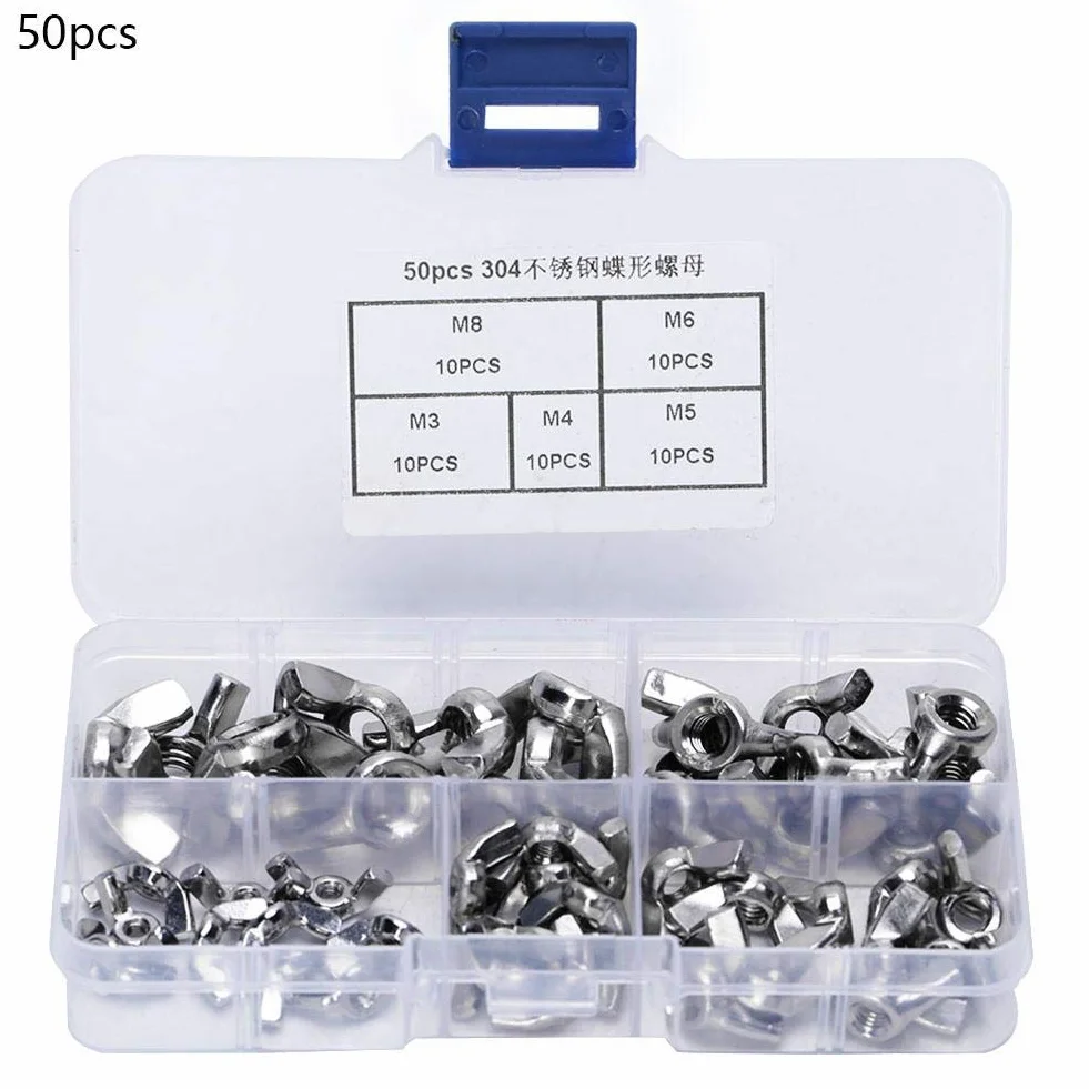 50 Stücke M3-M8 Edelstahl Flügelmutter Flügelmuttern Kits für Verschluss