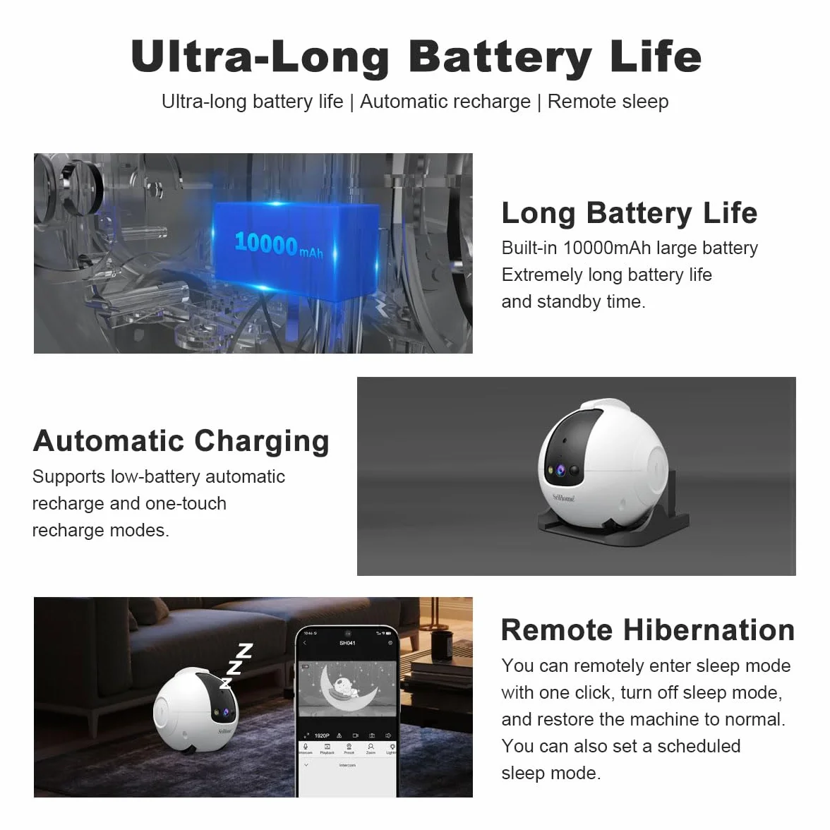 OBA Robot kamera AI 360 stopni dla zwierząt domowych: 4 MP QHD, bateria 10000 mAh DH013 Rec MicroSd