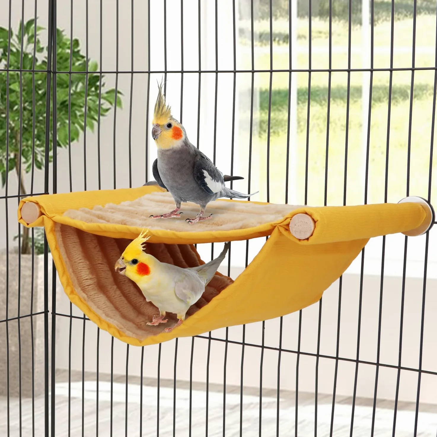 Wontee Chomik, pluszowy hamak, ptak, wiszące legowisko dla szczura, wiewiórki, szynszyli, myszkół, świnki morskiej, małych papug, papuga, papuga, papuga, ptak, kanarek (rozmiar M, żółty)