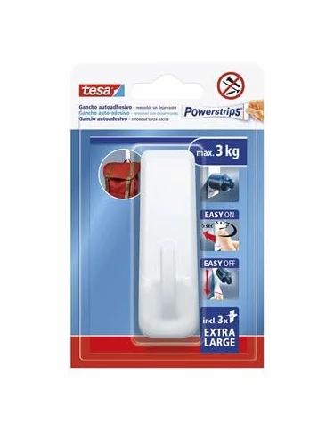 Tesa Powerstrips Hak samoprzylepny XL prostokątny - samoprzylepne haczyki z bardzo mocnym uszczelnieniem - haczyki ścienne wielokrotnego użytku do łazienki i kuchni - montaż bez wiercenia - biały - 1