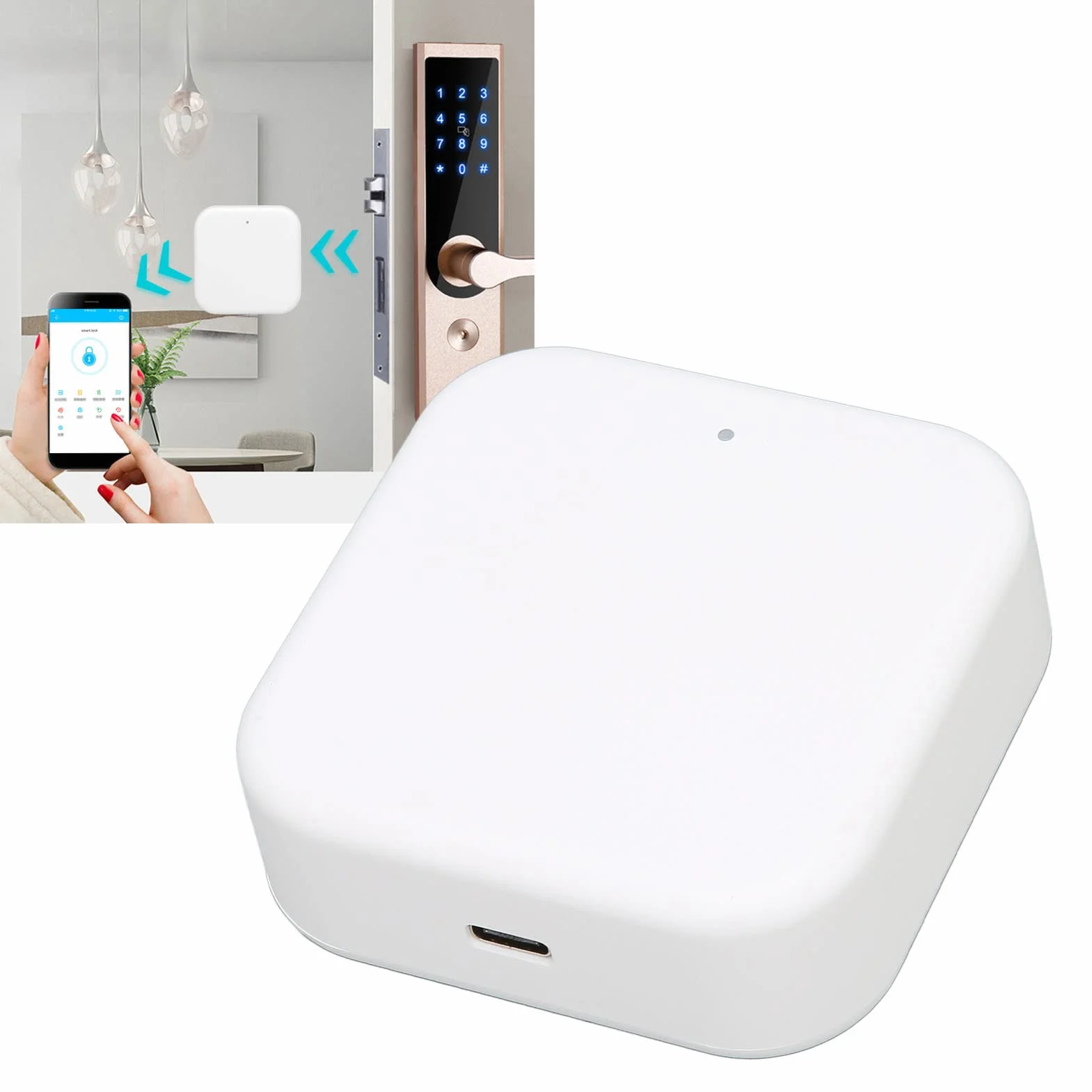 Inteligentna Blokada Drzwi Bramka Wi-Fi, Inteligentna Bramka Wi-Fi Praca ze Sterowaniem Głosowym w Aplikacji TTLock, Zdalne Sterowanie Blokada Drzwi Deadbolt, Mostek Wi-Fi do Sterowania Głosowego