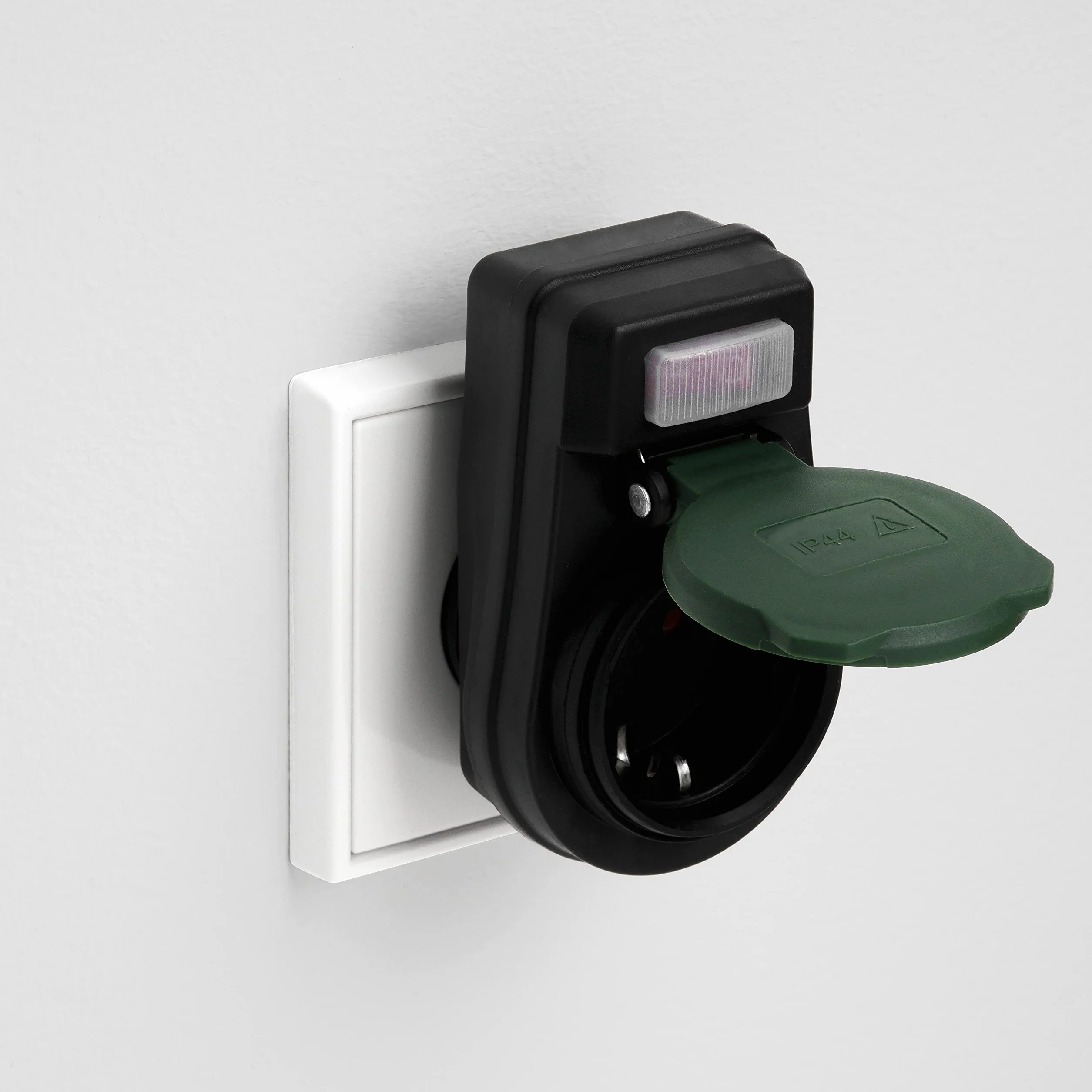 REV Adapter gniazda wtykowego – adapter do gniazdka IP44, z podświetlanym przełącznikiem, 3680 W, czarny