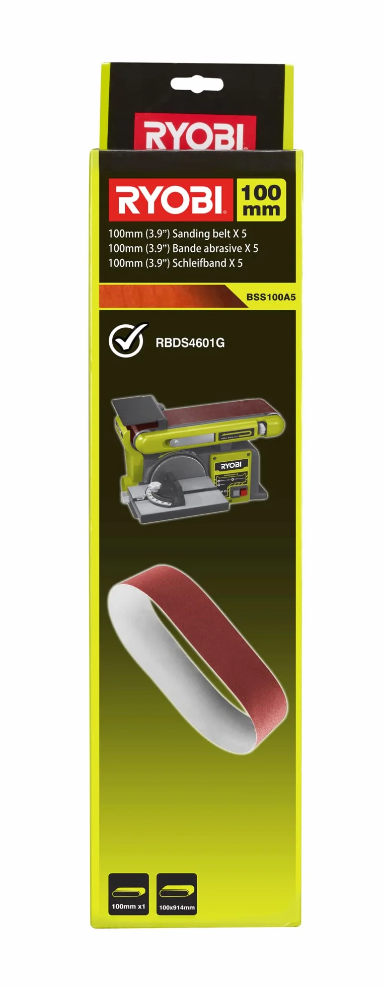 Ryobi Taśma Szlifierska BSS100A5, 100 mm, Gradacja 80, 5 Sztuk, Pasuje do RBDS4601G