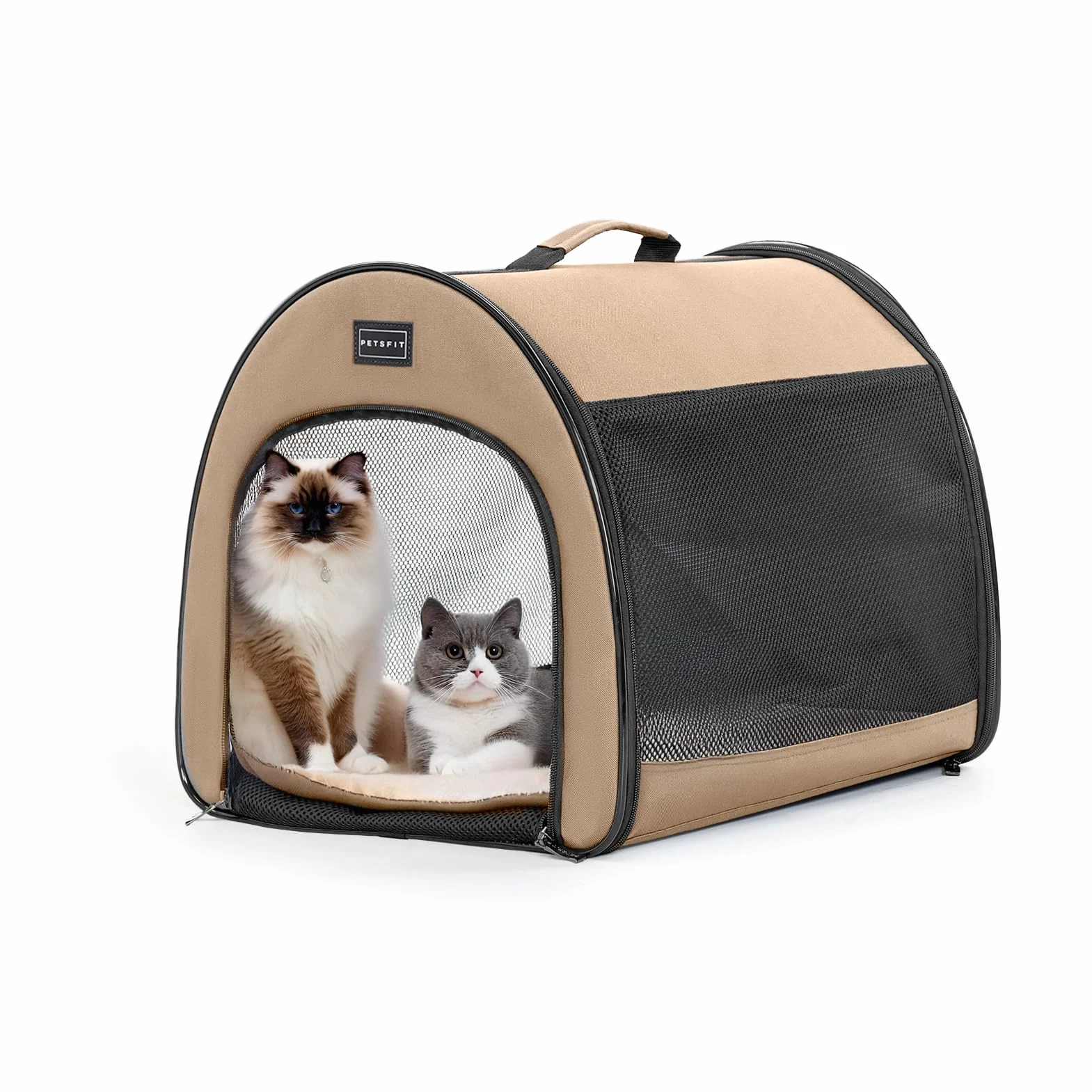 Petsfit Składany Transporter dla Psów do Samochodu 65 x 49 x 50 cm Khaki