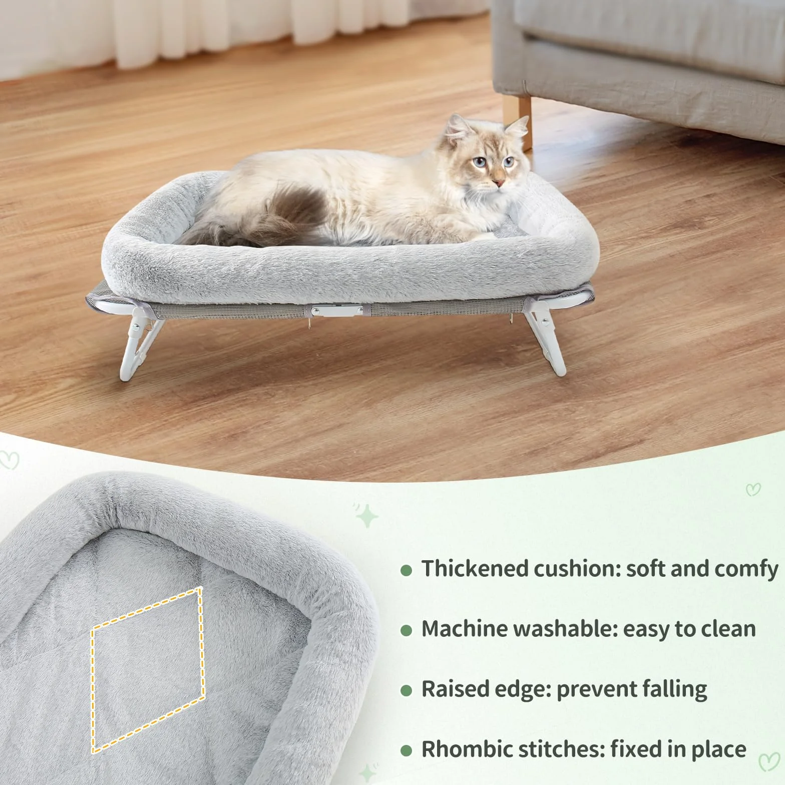 GUUSII HOME Podwyższone legowiska kotów domowych składany hamak dla kociąt podwyższone krzesło kotów duże wysokie legowisko szczeniaka wolnostojąca sofa zdejmowana zmywalna osłona 64X40X19 cm (szary)