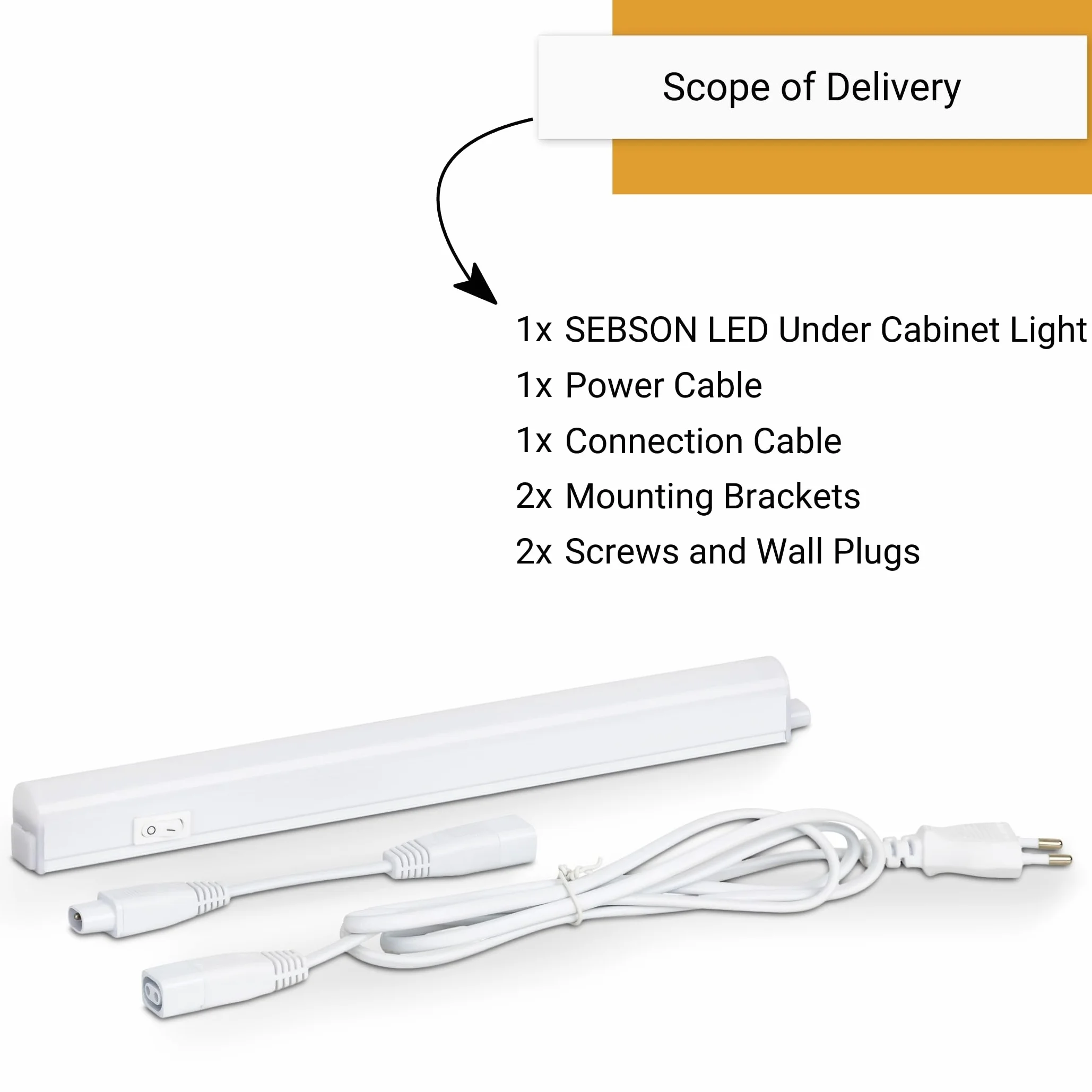SEBSON Lampa LED do zabudowy kuchennej, 90 cm, z wtyczką i przełącznikiem, 4000 K, neutralna biel, 12 W, 1900 lm, listwa świetlna LED 230 V, lampa kuchenna do zabudowy 880 x 30 x 22 mm