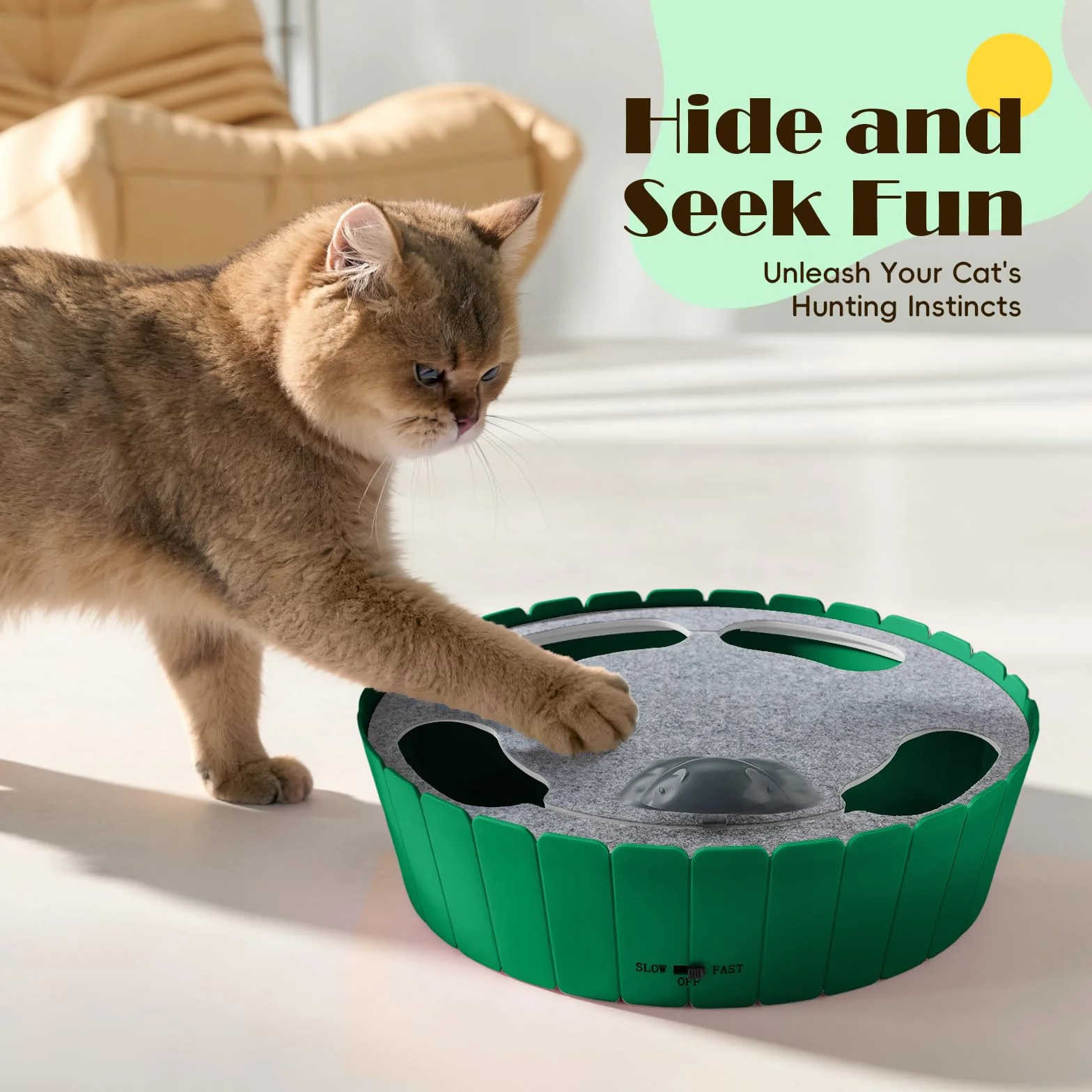 Pawaboo Interactive Cat Toy Running Mouse Electronic Motion Automatic Teaser Indoor Cats Green