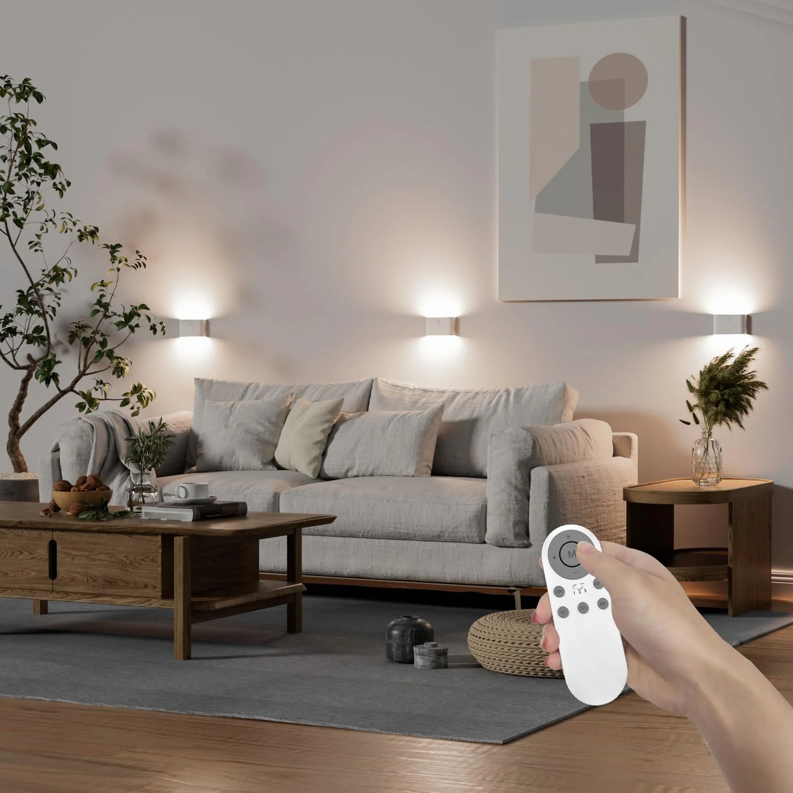 ENUOTEK LED Oświetlenie Schodowe, Lampki Nocne na Ścianę z Akumulatorem, 3 Lampki i 1 Pilot, Lampy Schodowe z Regulacją Jasności, Regulowane Barwy Światła, do Korytarza Sypialni Pokoju Dziecięcego