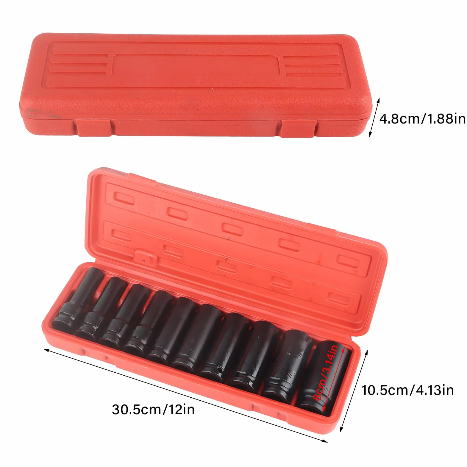 Ejoyous Zestaw Nakrętek do Kluczy Udarowych 1/2 cala, 10 sztuk, Zestaw Nasadek Udarowych 12,5 mm (1/2 ") i 10-24 mm