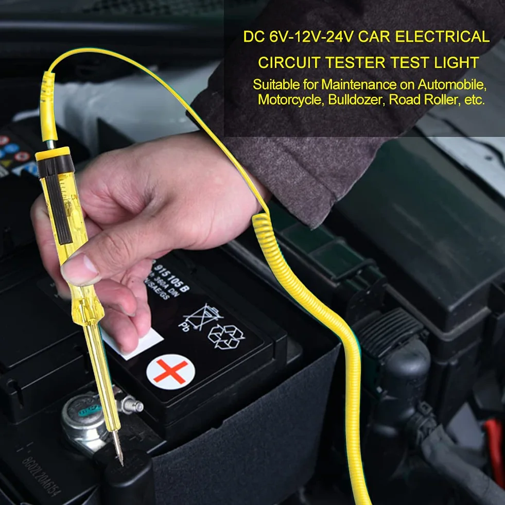 Tester obwodu napięcia, Keenso elektryczny długopis testowy sonda urządzenie sterujące 6 V/24 V do systemów niskiego napięcia, bezpieczników, przełączników, przewodów do naprawy obwodów (żółty)