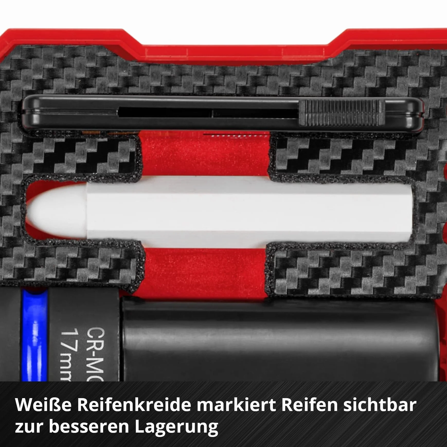 Oryginalny zestaw nasadek udarowych Einhell 5-częściowy (3 x 80 mm, stal CrMo, tuleja z tworzywa sztucznego, miernik głębokości bieżnika, kreda do opon, M-CASE, do felg aluminiowych)
