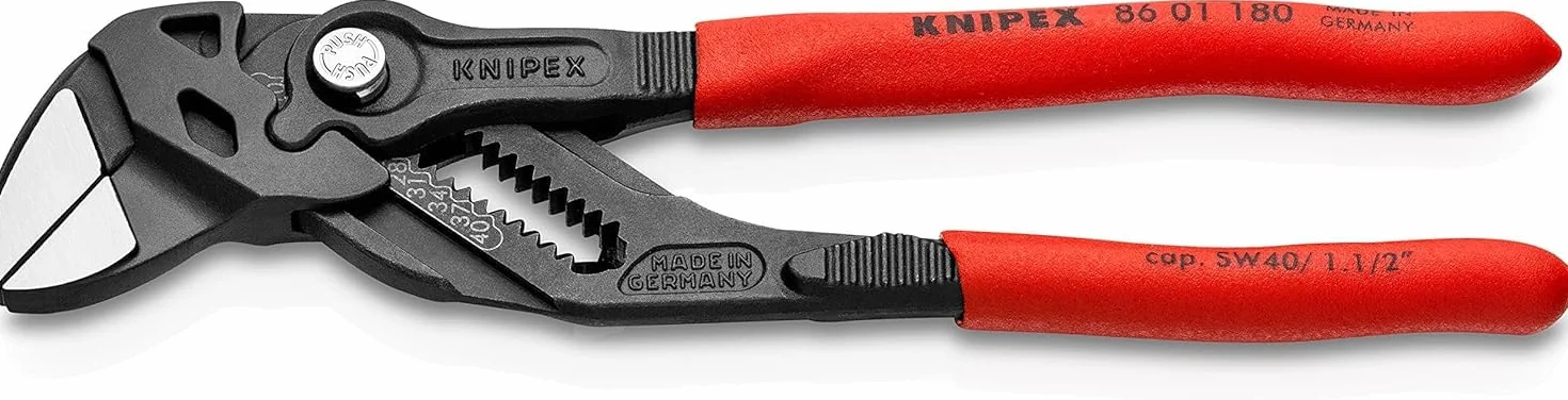 KNIPEX Szczypce-klucz szczypce i klucz w jednym narzędziu w opakowaniu z zawieszką fosforanowana, szara pokryte antypoślizgowym, 86 01 180 SB