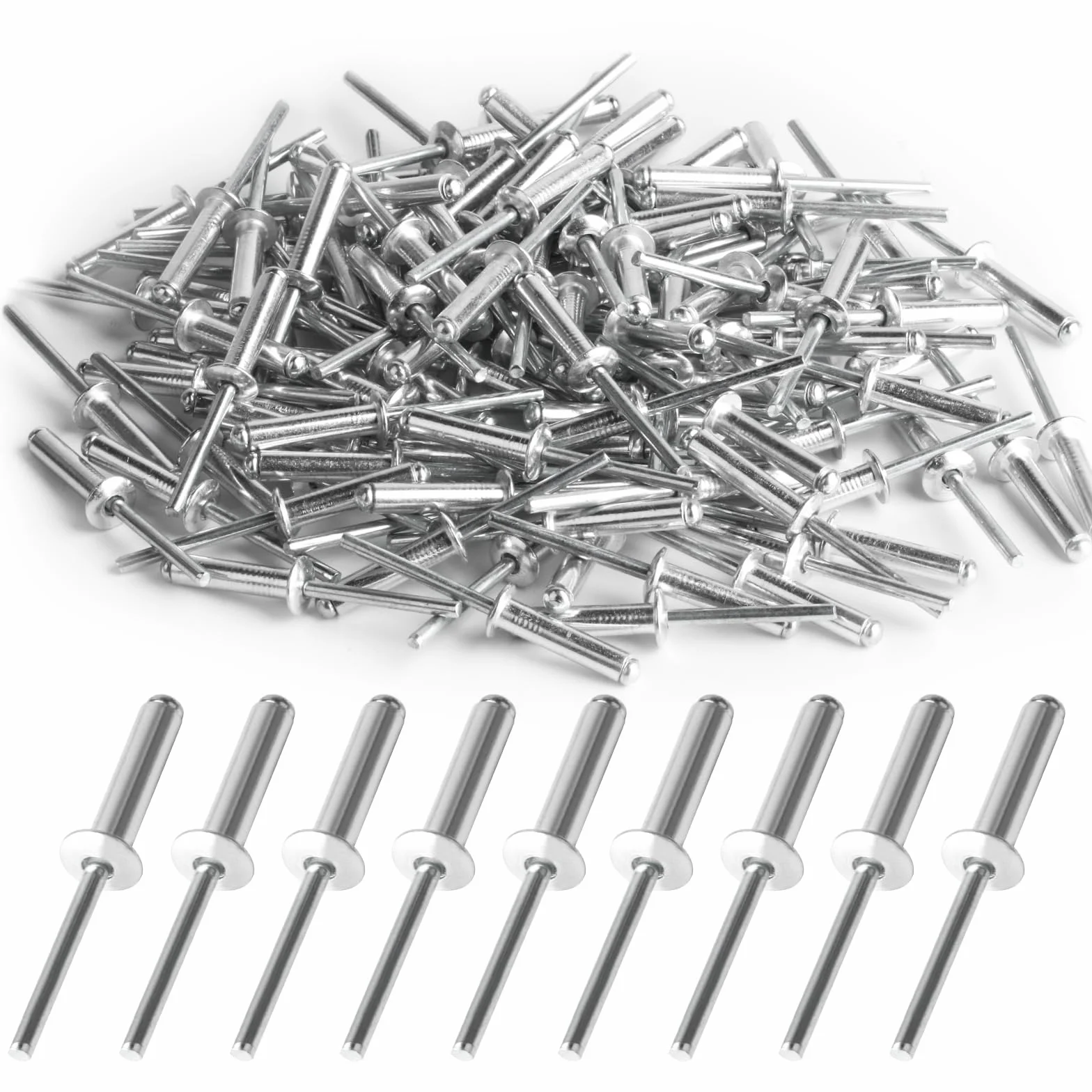 Zestaw 120 nitów zrywalnych, zestaw asortymentowy nitów zrywalnych 4,8 mm x 20 mm, nity zrywalne aluminiowe z dużym kołnierzem, nity zrywalne srebrne, nity aluminiowe do metalu, drewna