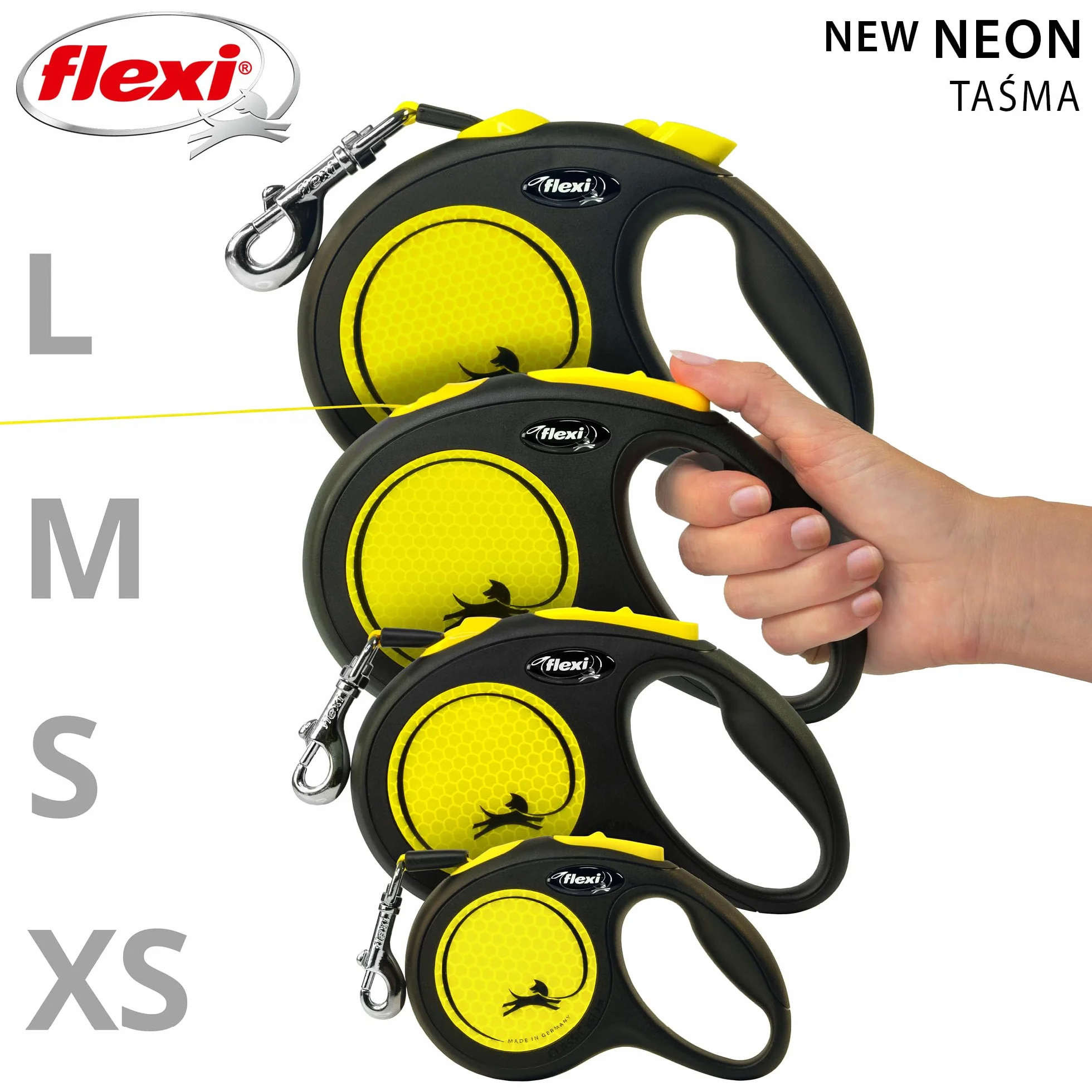 flexi New Neon M pas 5 m czarny dla psów do 25 kg