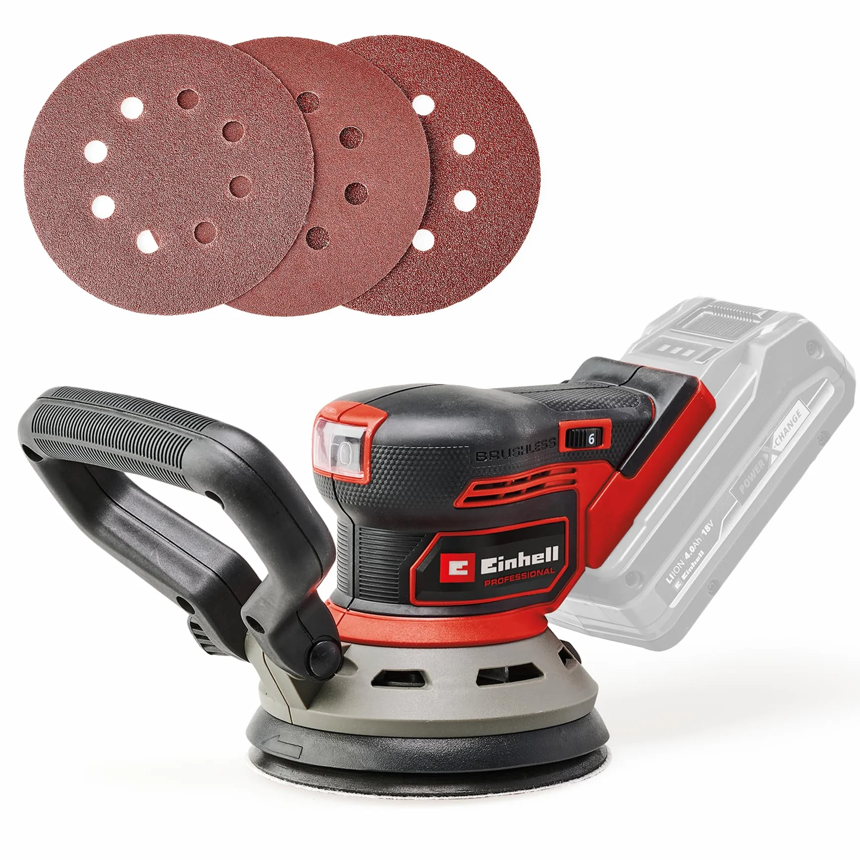 Einhell profesjonalna szlifierka mimośrodowa TP-RS 18/32 Li BL Solo Power X-Change (18 V, bezszczotkowa, mimośrodowa: 3,2 mm, Ø 125 mm, koło szlifierskie Ø 125 mm, papier ścierny (bez akumulatora)