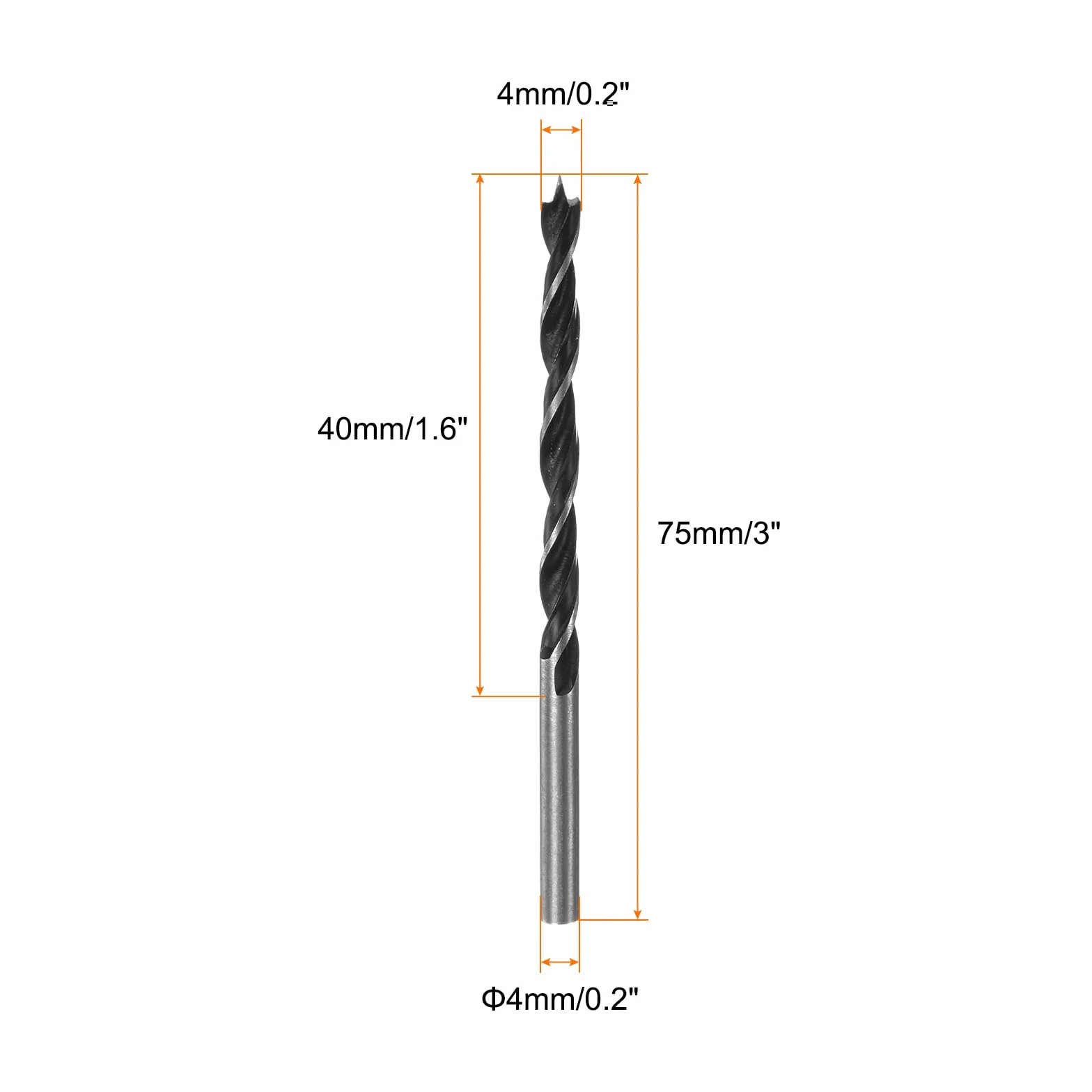 Wiertła Brad Point 4 mm (10/64") stal okrągła wiertło spiralne do drewna 5 szt.