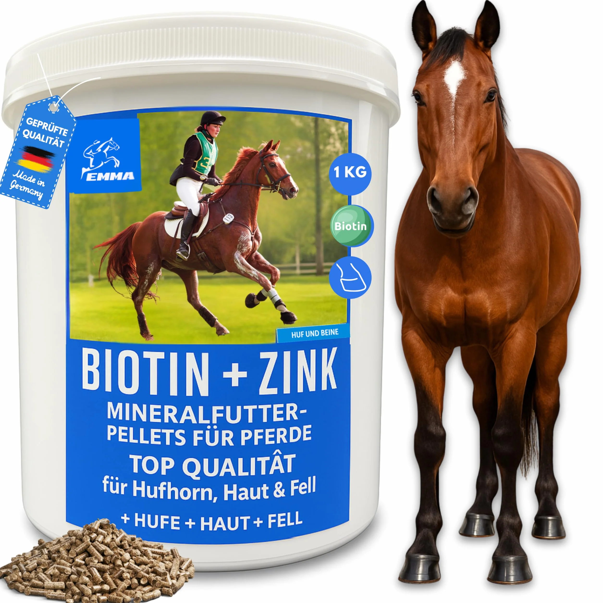 Biotin Plus cynk dla koni, 1 kg – wysoka dawka kuracja dla wzrostu kopyt i jakości kopyt – mineralna karma dla kopyt, sierść skóry – pomoc w przypadku wyprysku i niedoboru cynku – biotyna, cynk