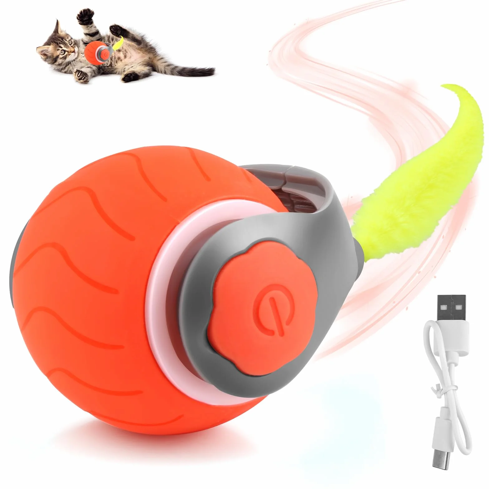 Elektryczna zabawka dla kota Magic Ball pies z ogonem inteligentna interaktywna piłka ładowana przez USB pomarańczowa