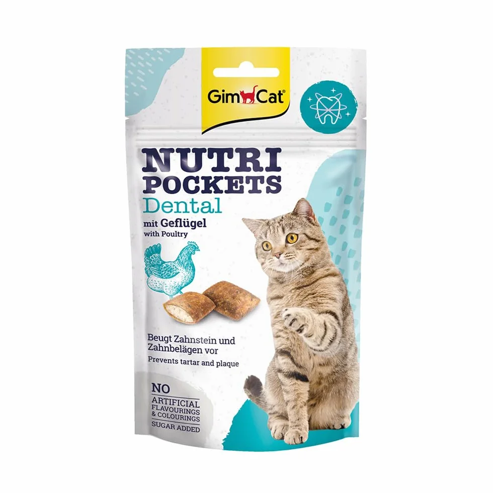 GimCat Nutri Pockets Dental - Chrupiący przysmak dla kotów z kremowym wypełnieniem i składnikami aktywnymi - 1 worek (1 × 60 g)