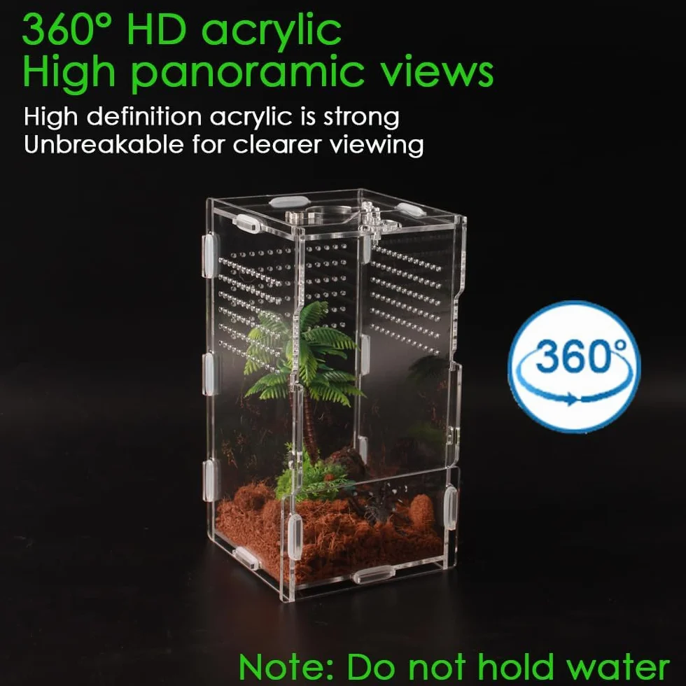 Akrylowe mini pudełko transportowe gadów, 360°, przezroczyste pudełko do hodowli ślimaków, tarantuli, jaszczurek, skorpionów, chrząszczy (20 x 10 x 10 cm)