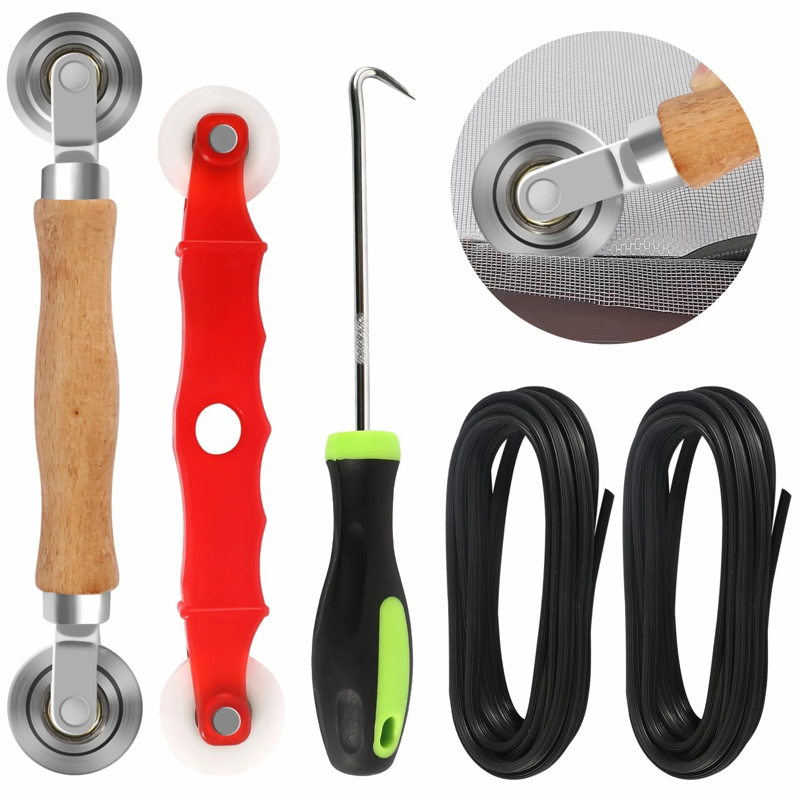 Narzędzie do wciągania/zwijania moskitiery, 4 sztuki do instalacji moskitiery, część zamienna, akcesoria do moskitiery z 20M x 5mm materiałem moskitiery, część zamienna ochrony przed owadami