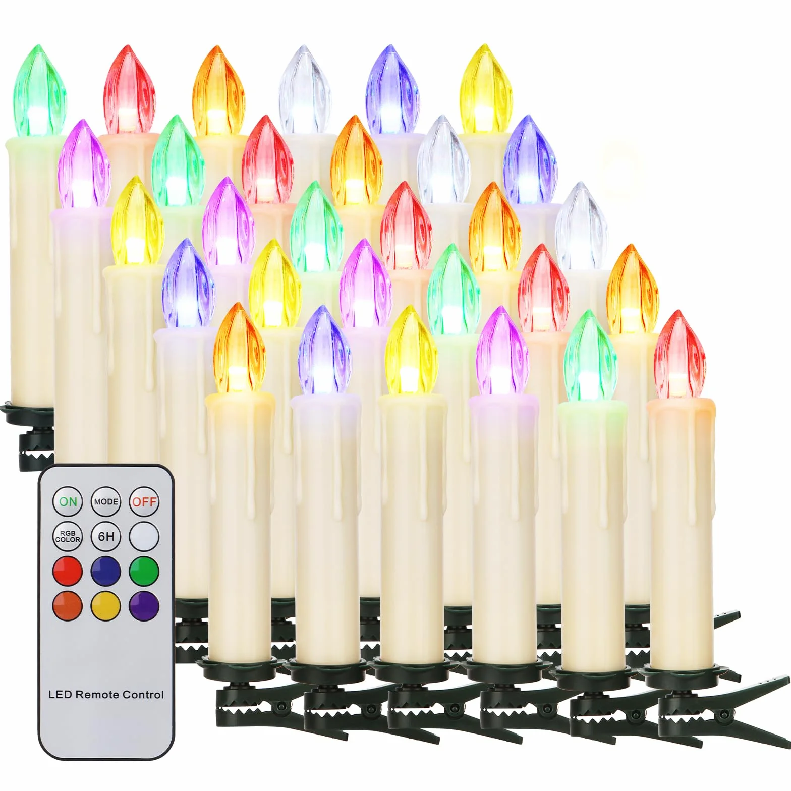 Yunsheng 30 świec choinkowych RGB z pilotem i timerem, ciepła biel, bezprzewodowe świece choinkowe, na baterie, bezpłomieniowe, migające światło choinkowe, wodoodporne, dekoracja bożonarodzeniowa