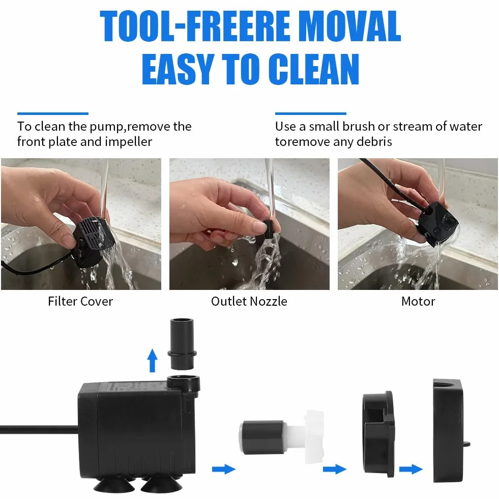 Flintronic Mini Pompa Wodna 200 l/h, 3 W - Zatapialna, Akwariowa, Cyrkulacyjna Do Akwarium, Fontanny, Stawu - Czarna