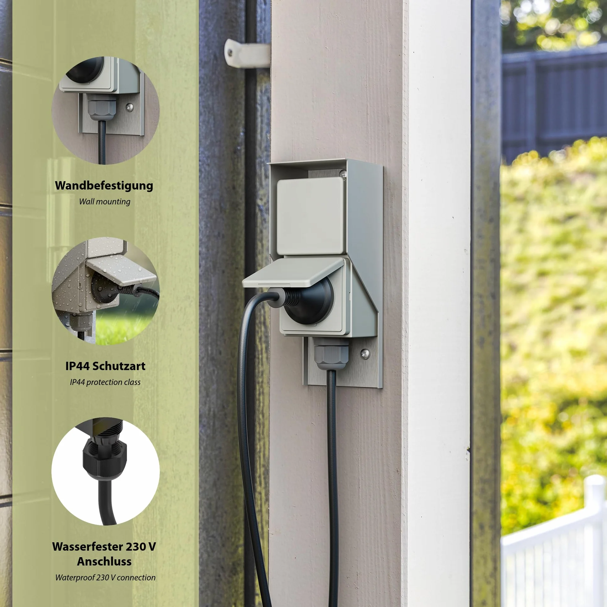 ledscom.de 2 sztuki gniazdek zewnętrznych/do pomieszczeń wilgotnych PIWI, naścienne, IP44, podwójne gniazda z wtyczką Schuko, 16 A/230 V, stal nierdzewna, tworzywo sztuczne, montaż pionowy