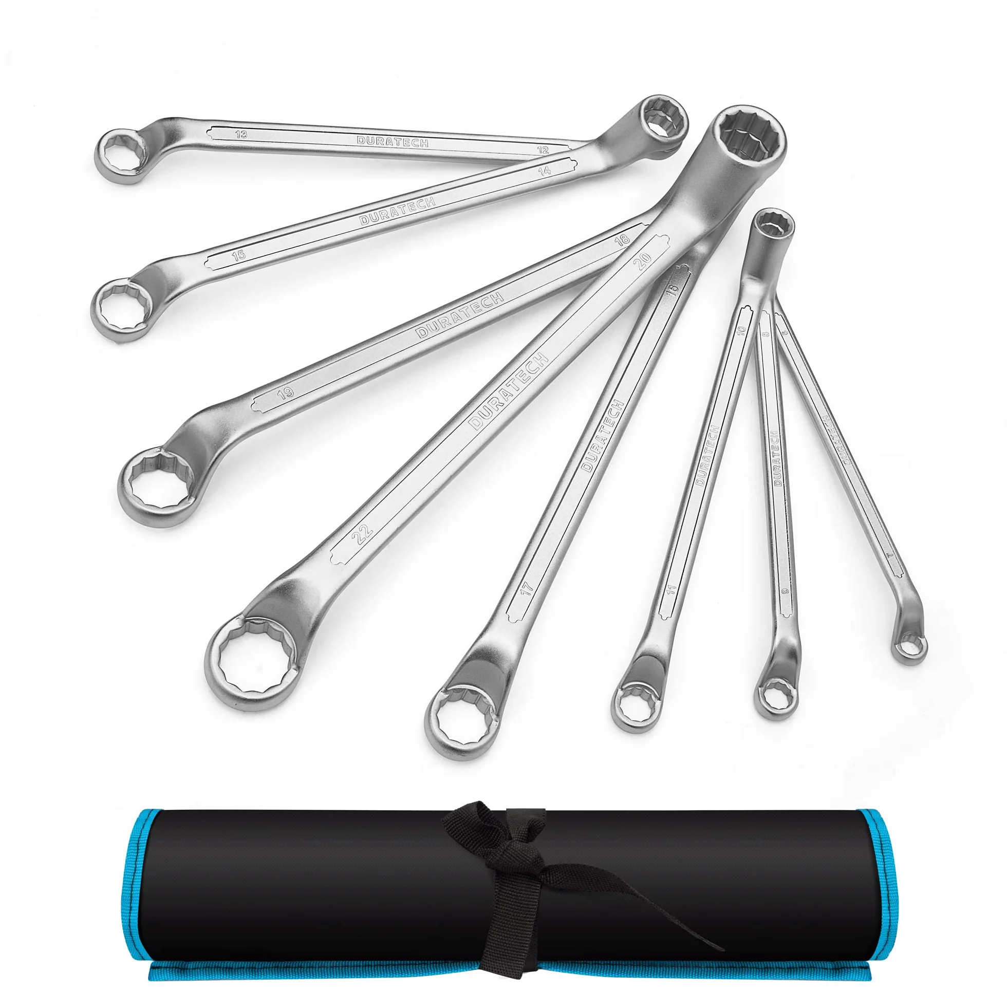 DURATECH 8-częściowy zestaw kluczy oczkowych z przesunięciem, z etui, stal chromowo-wanadowa, chromowany matowo, DIN 838, przesunięcie 75 stopni, 6-22 mm, 12-punktowy