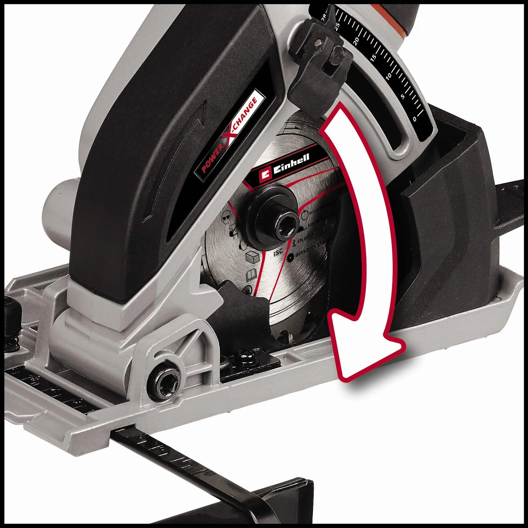 Einhell Akumulatorowa mini pilarka tarczowa TE-CS 18/89 Li-Solo Power X-Change (18 V, Li-ion, 2500 min-1, głębokość cięcia 28 mm, średnica tarczy piły 89 mm, bez akumulatora i ładowarki)