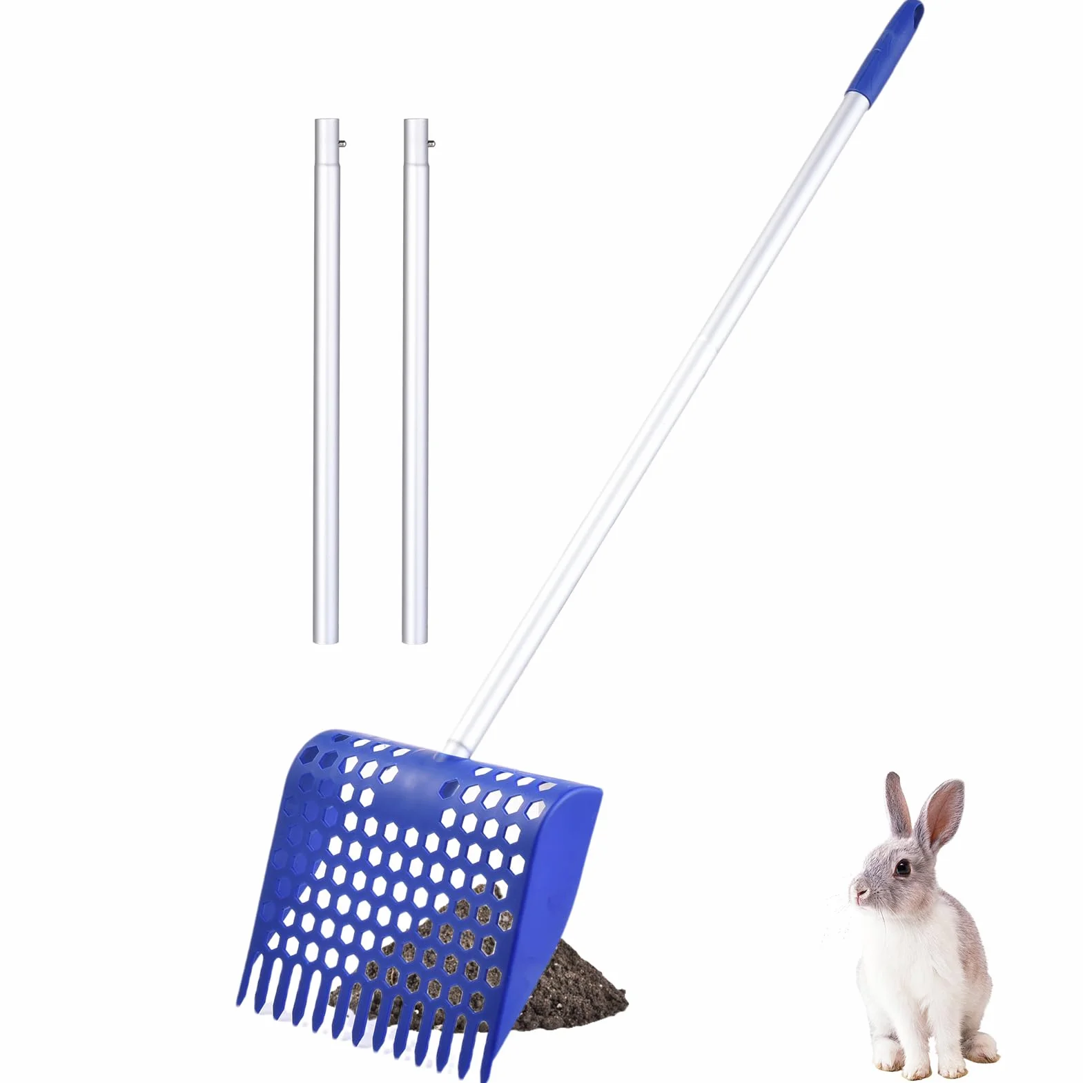 Chicken Coop Scooper, Rake and Scoop Tool with Long Handle 9.65x8.66x2.36 inches, Detachable Shovel for Poultry, Stall, Farm Animal Litter Cleaning, Sand Sifting, Easy Coop Maintenance