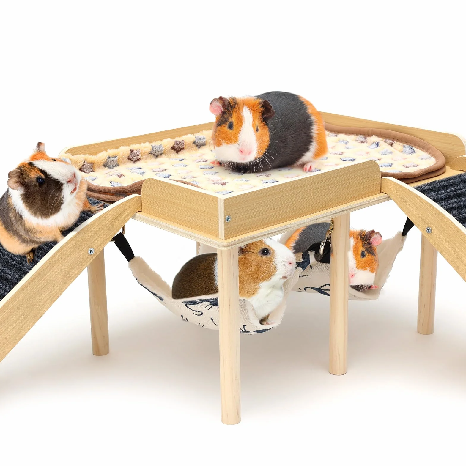 Duży domek dla świnki morskiej z 2 Hamak schodami, zabawka, świnka morska, drewniane łóżko akcesoria, dla szynszyli, chomików, zająców, fretek, 40 x 30 x 25 cm