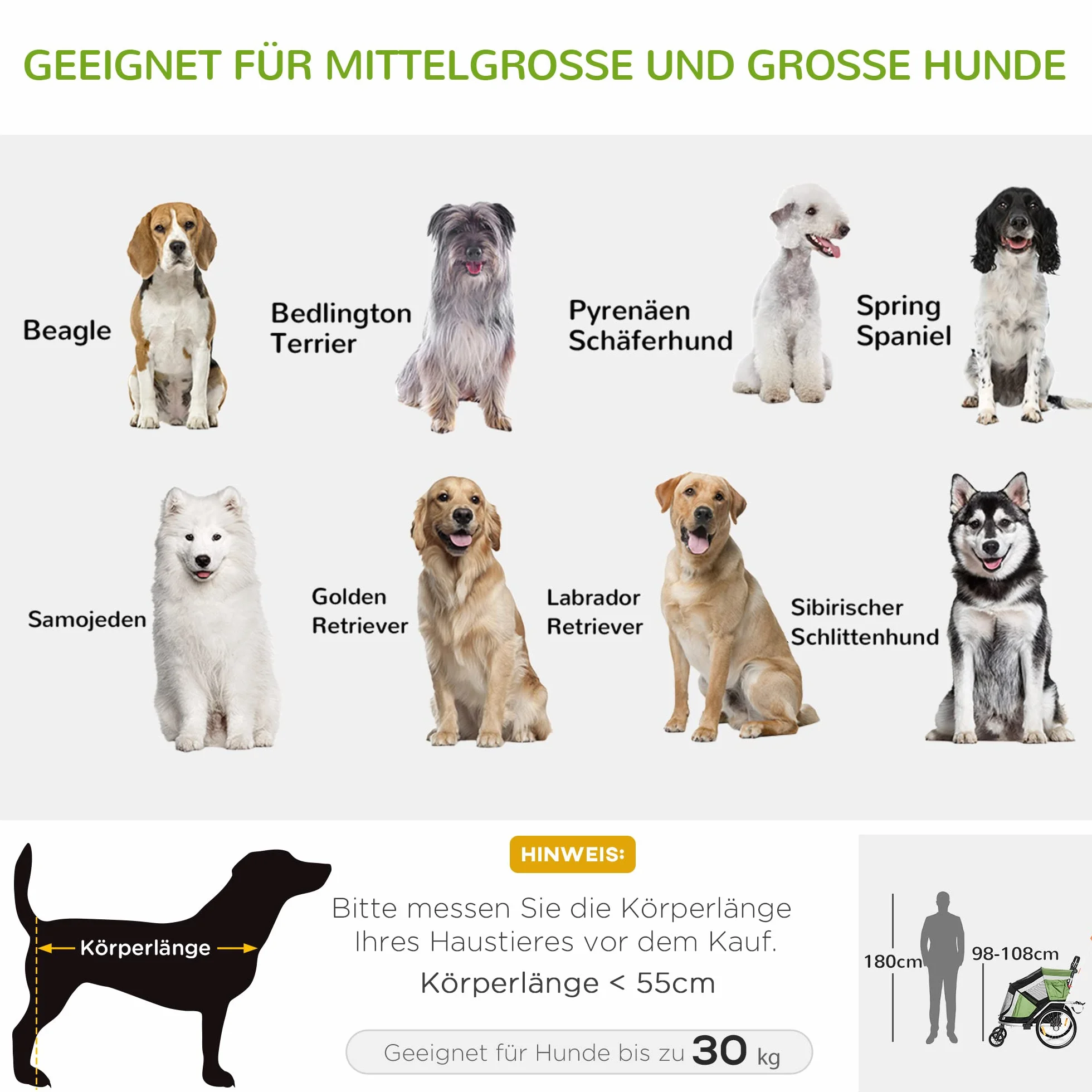 PawHut 2-in-1 Hundeanhänger klappbar Haustier Fahrradanhänger Hundetransporter Hunde Fahrrad Anhänger atmungsaktiv Aluminium Oxford Gewebe 150 x 82 x 108 cm