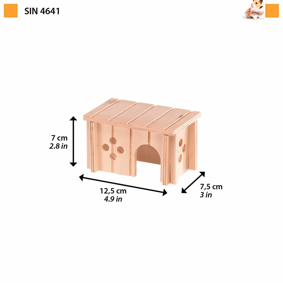 Ferplast SIN 4641 domek dla chomika z płaskim dachem i otworami wentylacyjnymi, zestaw montażowy, 12,5 x 7,5 x wys. 7 cm, SIN 4641