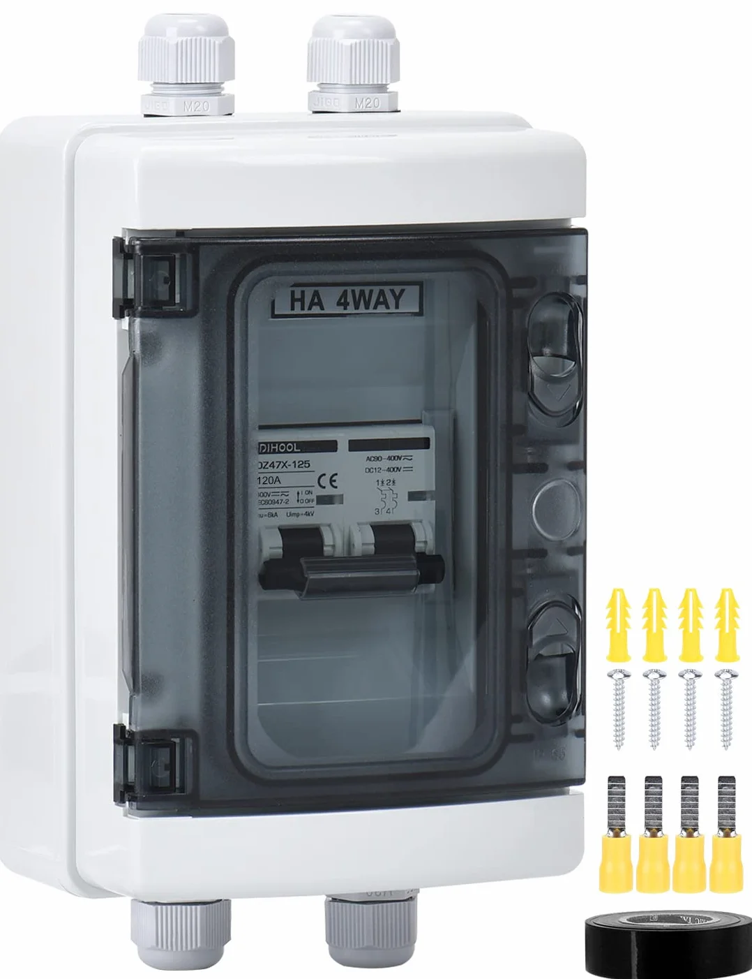 DIHOOL Wyłącznik nadprądowy DC 12V PV Solar urządzenie bezpiecznikowe DC 120A, 2-biegunowy (DC12V-DC400V lub AC110-400V) z wodoszczelną obudową IP65