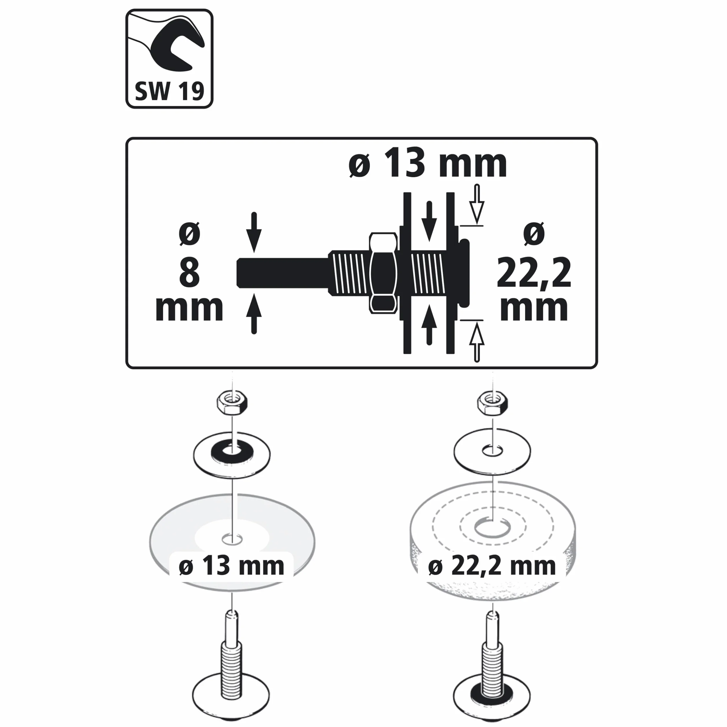 wolfcraft 1 trzpień zaciskowy do wiercenia 22,2 i 13 mm, 13 x 8 mm 2139000