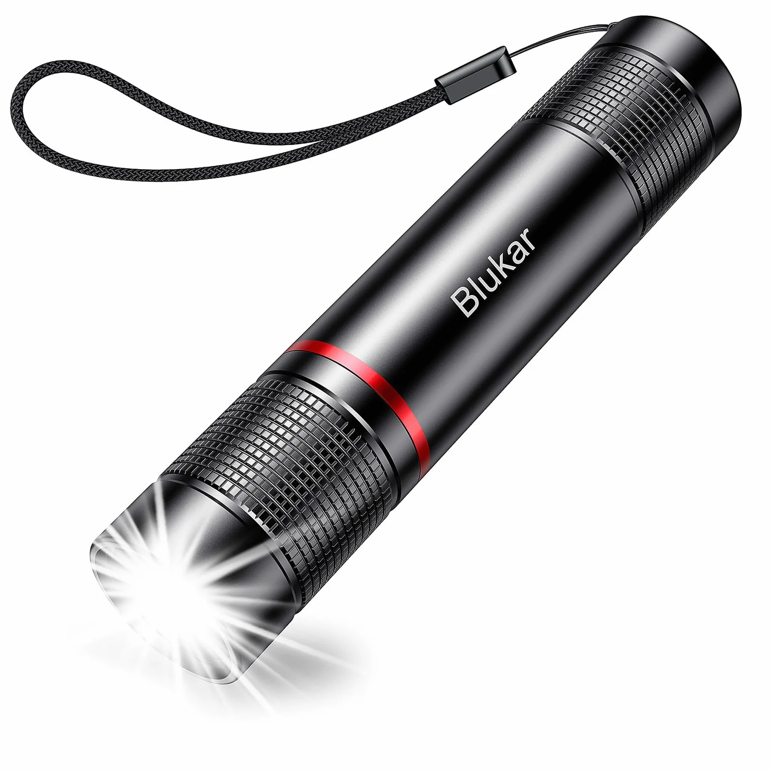 Blukar LED Latarka Ładowalna, Super Jasna Latarka z Regulowanym Ogniskowaniem, Wodoodporna, 4 Tryby Oświetlenia do Sytuacje Awaryjne, Camping, Wędrówki