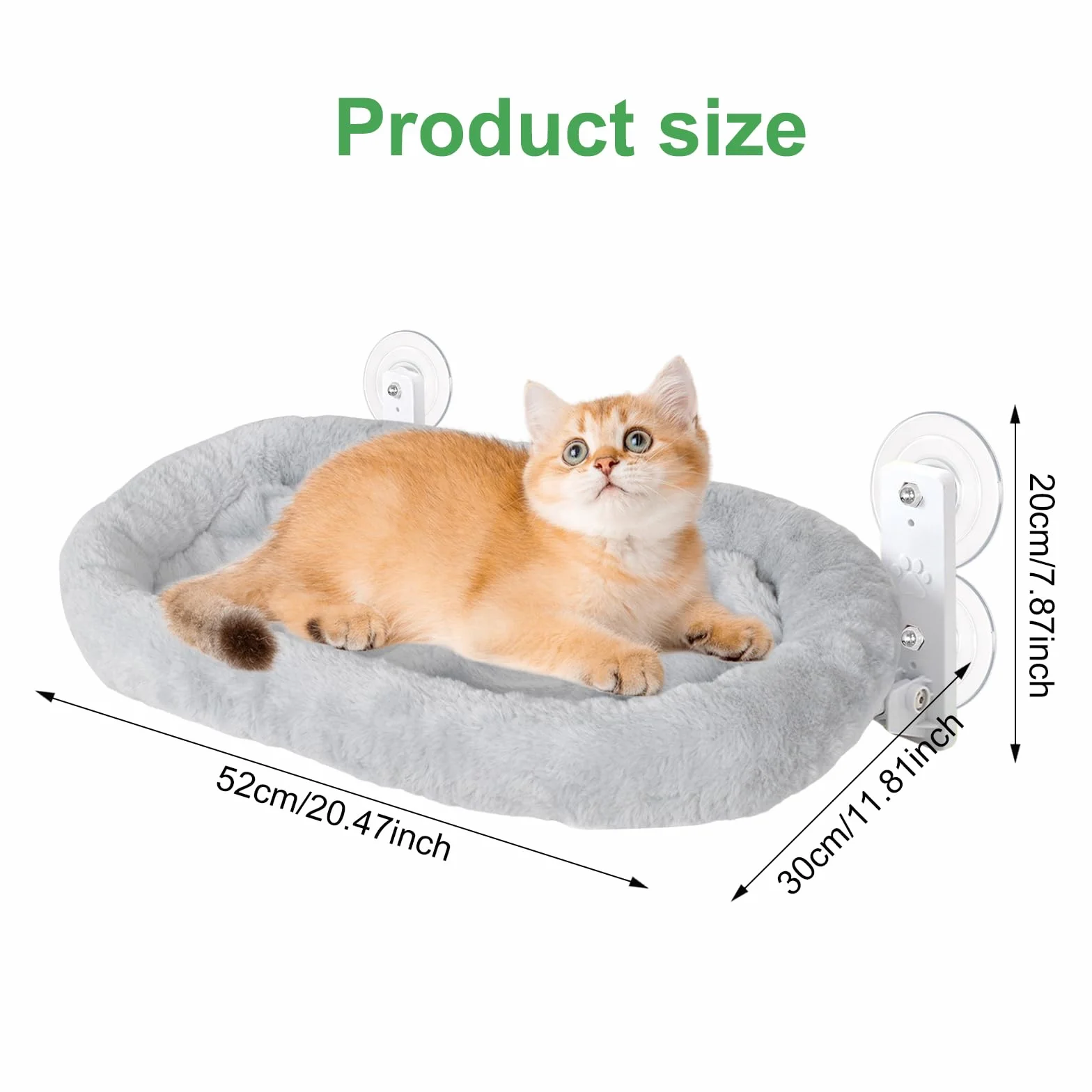 Hamak okienny dla kota z matą, stabilna żerdź, do 15 kg, 52 x 30 cm, szary