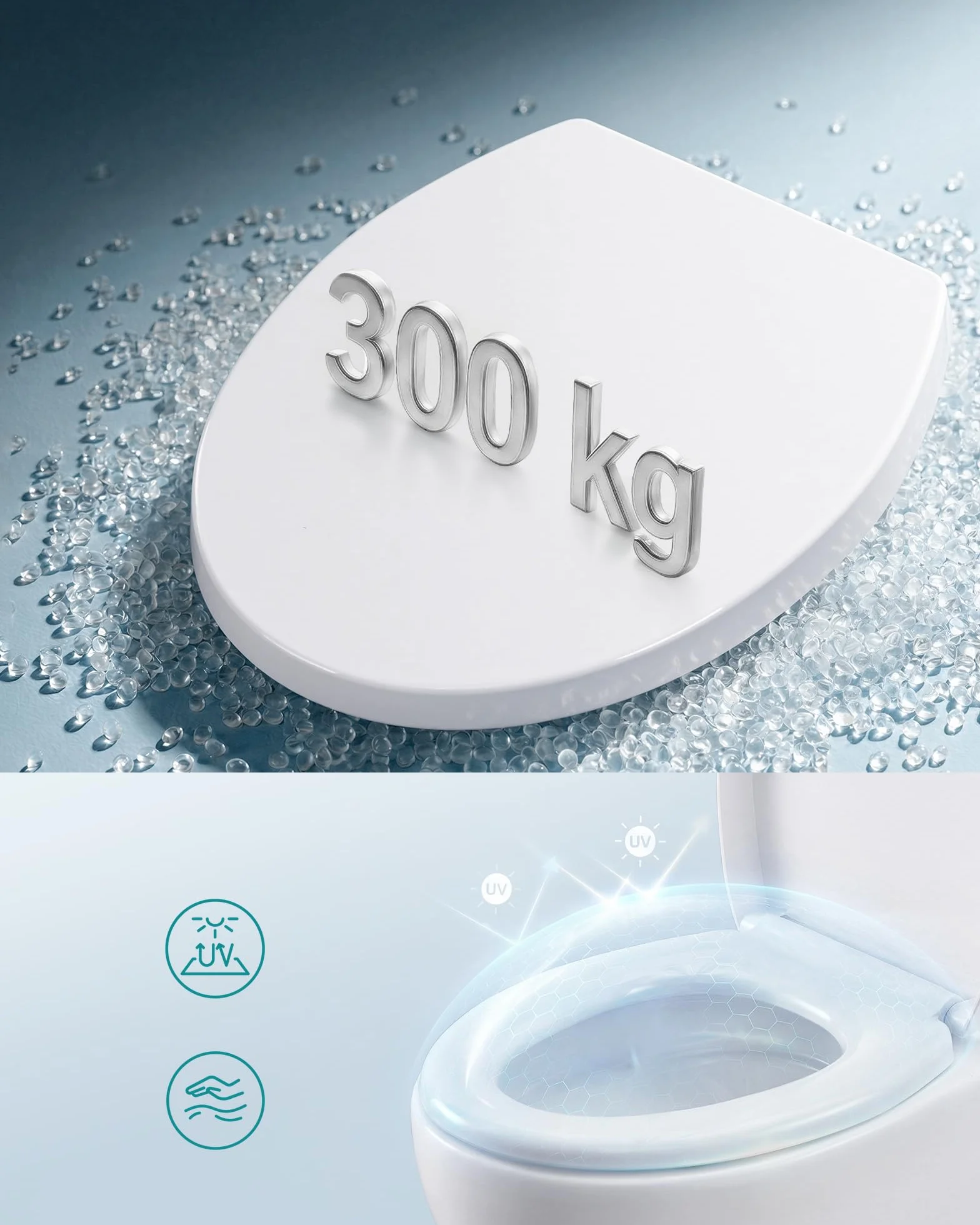 SONGMICS Deska sedesowa, kształt litery O, mechanizm cichego zamykania, uchwyt, zdejmowane siedzisko, łatwy montaż, tworzywo PP, nośność do 300 kg, kolor biały BTL001WZ01