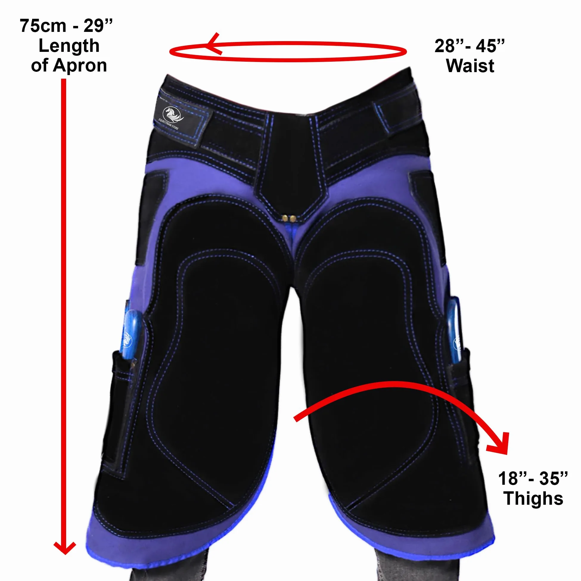 EQUESTRIAN STORE 75 cm - 29 cali fartuch z kutego skóry, płótno z kutego skóry, fartuch z prawdziwego zamszu, fartuch narzędziowy do podkaszarki, pielęgnacja kopyt, dla mężczyzn i kobiet,, Niebieski i