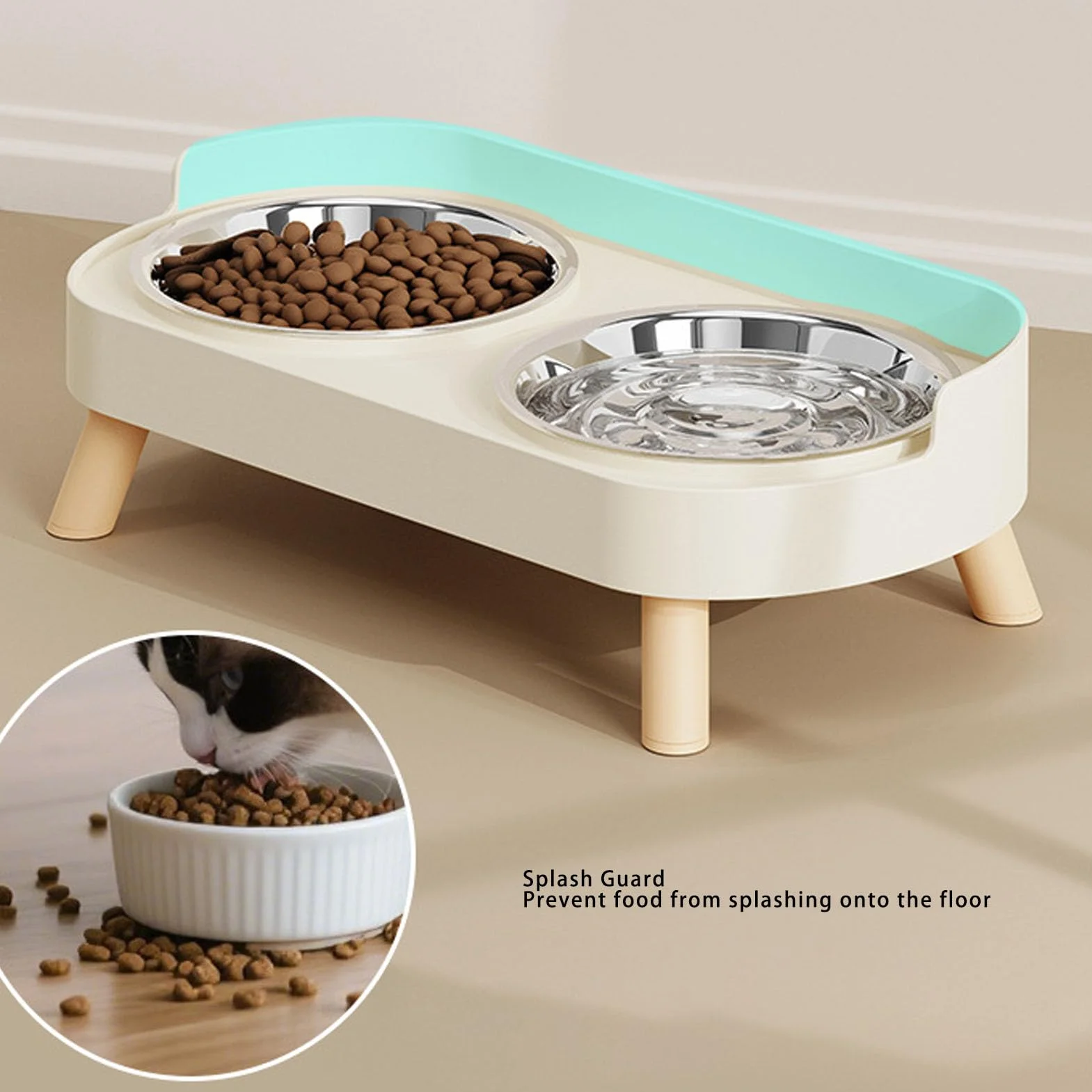 Diyeeni Podwyższony, Odporny na Zachlapania Stojak na Miski dla Psów ze Stali Nierdzewnej dla Małych i średnich Psów, Ochrona Szyi Podwyższony Zestaw Misek karmę Zwierząt Domowych z Podwójnymi