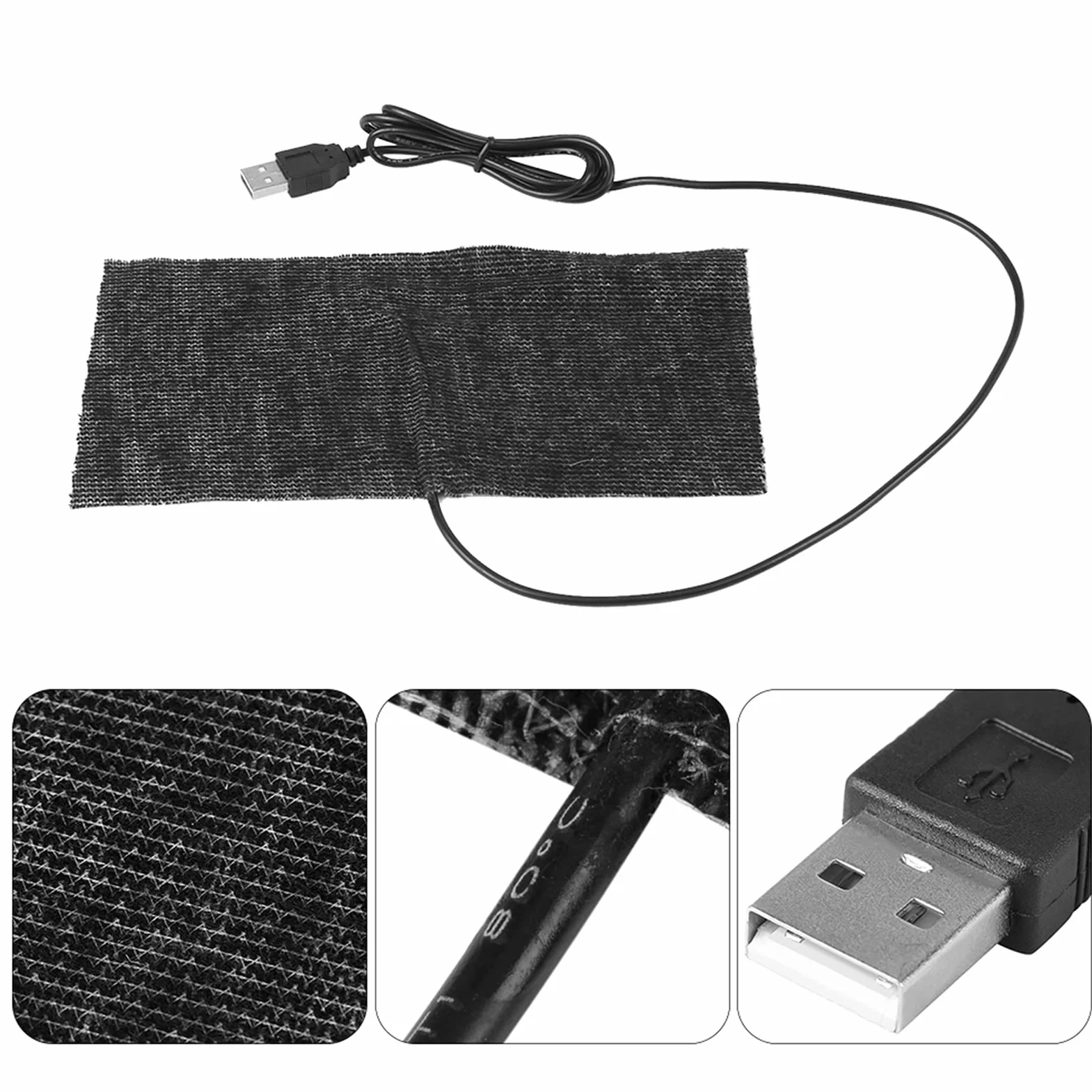 Gedourain 1 szt. Czarna Mata Grzewcza z Włókna Węglowego 5 V USB 20x10 Cm Pad Ciepły Koc na Ramiona, szyję, talię, Plecy, Brzuch i poduszkę lub Legowisko dla Zwierząt