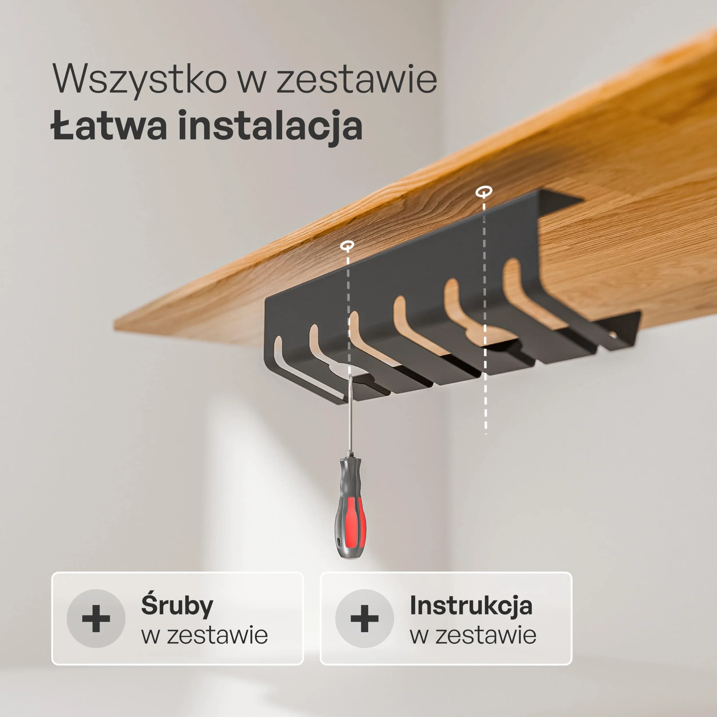 PAMO kanał kablowy na biurko czarny 2 sztuk – 10 opasek kablowych na rzepy i opaski kablowe – montaż śrubami – organizer na biurko do biura i biura domowego