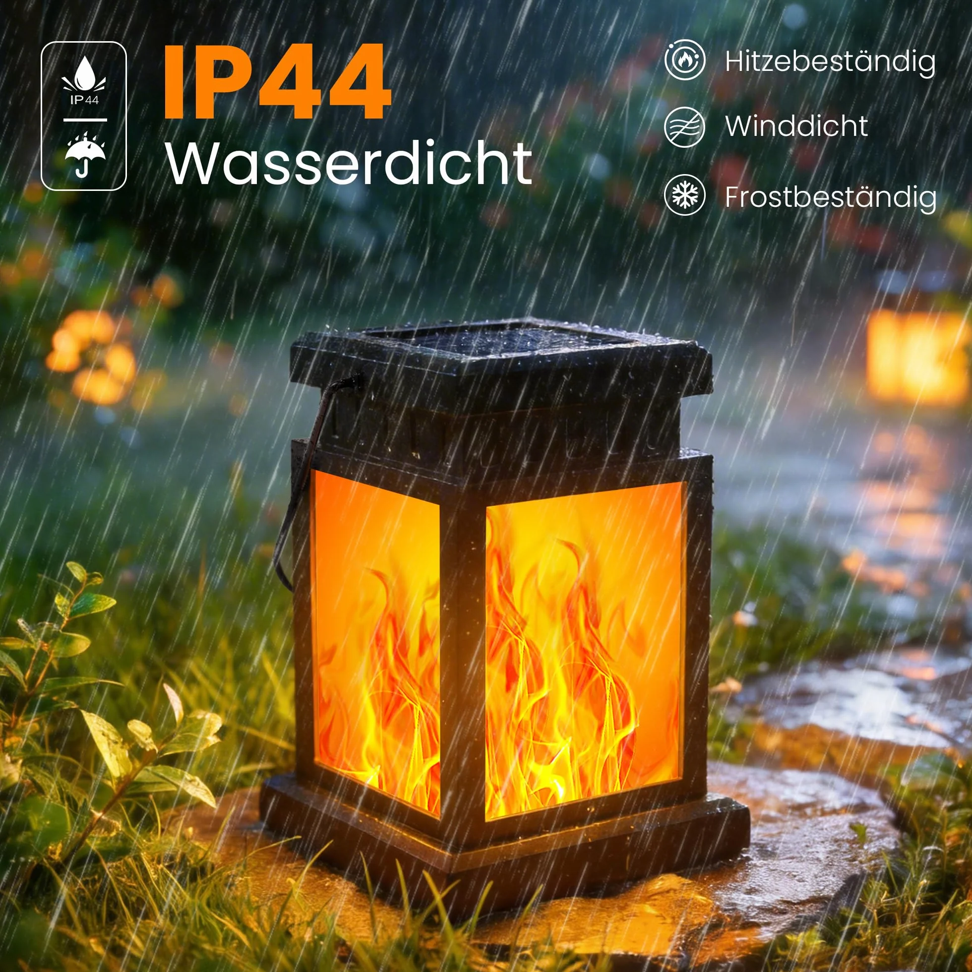 GIGALUMI Wiszące zewnętrzne lampy solarne, 4 sztuki, efekt płomienia, latarnie solarne do użytku na zewnątrz, IP44, wodoszczelne, dekoracja ogrodowa, odporna na warunki atmosferyczne