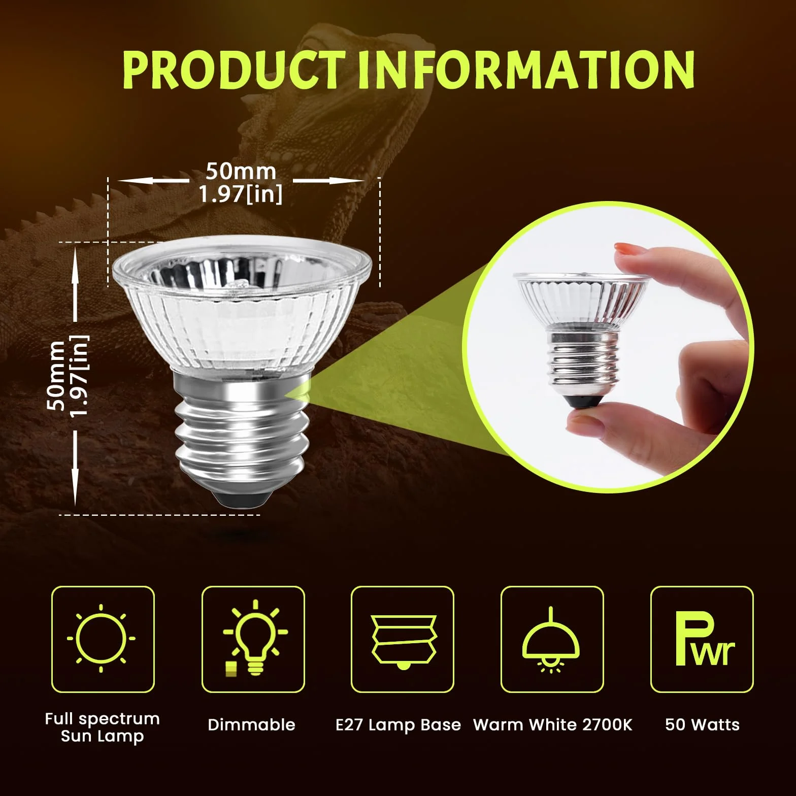 50W E27 UVB UVA Oświetlenie Grzewcze z Pełnym Spektrum dla Terrarium - Regulowana Żarówka 2700K Białe Ciepłe Światło dla Żółwi Lądowych (4 szt.) [Klasa energetyczna G]