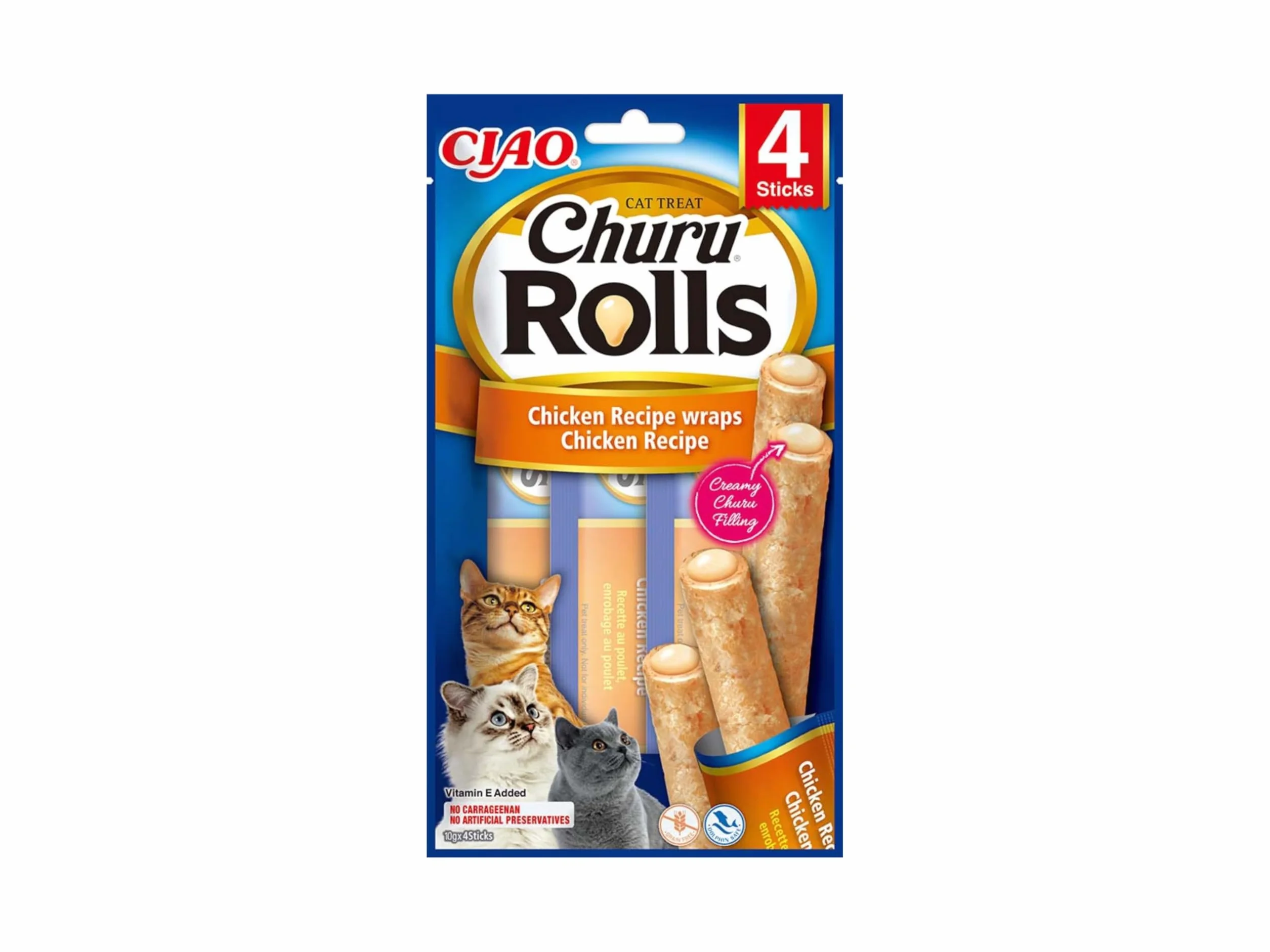 INABA Churu Rolls przysmaki dla kotów, zdrowe przekąski, naturalne składniki z kurczakiem 40 g (1 opakowanie), przekąski dla kotów w jakości premium