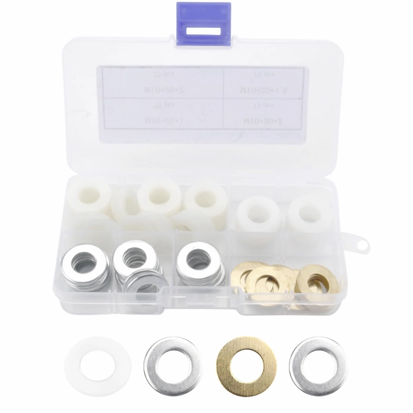 TNSLAND Zestaw 120 sztuk pierścieni mocujących, podkładki pod drzwi Ø 10 x 20 x 1 mm Ø 10 x 20 x 2 mm / Ø 10 x 20 x 1,5 mm, lity mosiądz, ocynkowane, pierścienie montażowe z tworzywa sztucznego, bez