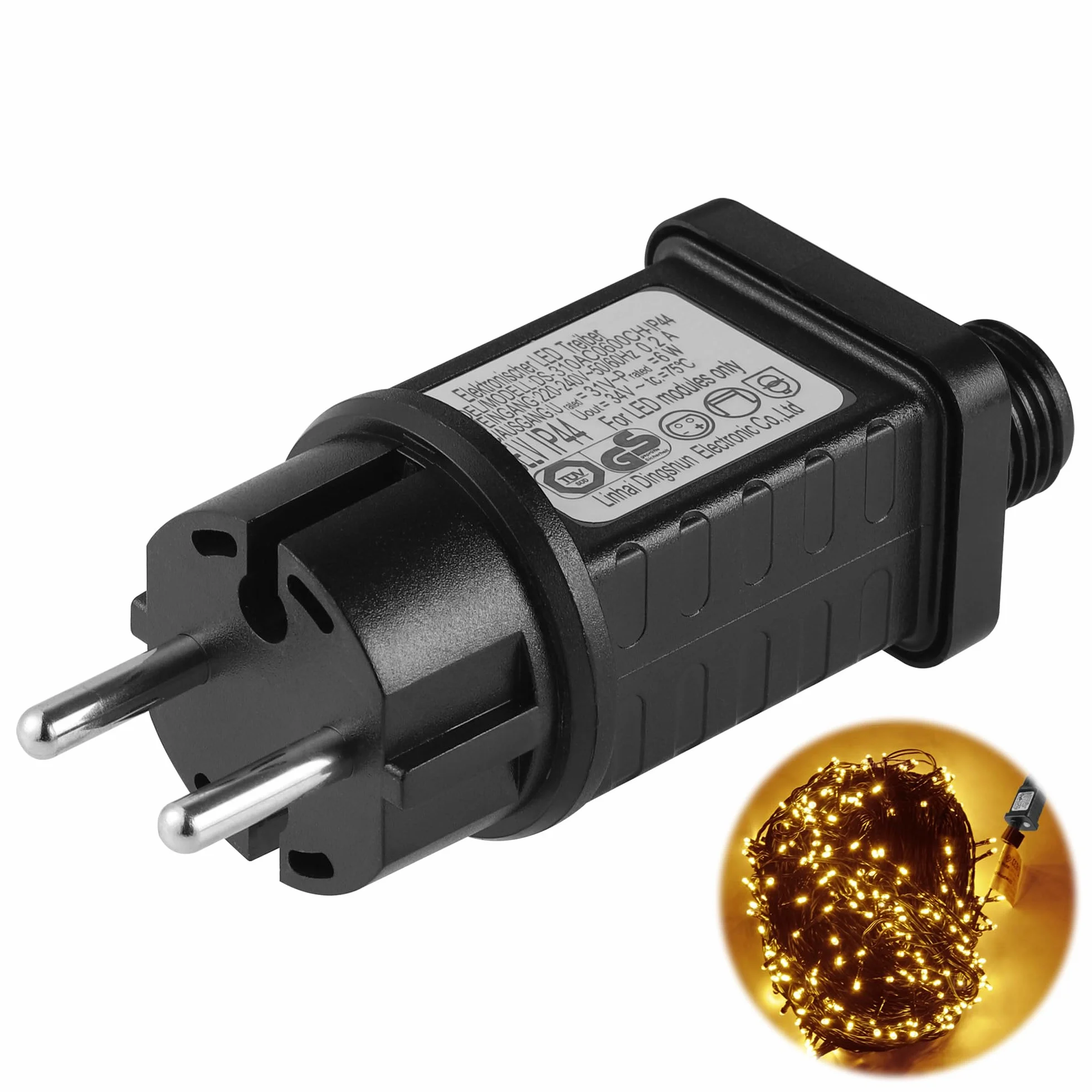 JIZZU Łańcuch świetlny na Boże Narodzenie, zasilacz sieciowy, transformator 31 V, 6 W, transformator niskiego napięcia LED z 9 trybami, funkcja timera, wyłączanie, wodoszczelność IP44, do łańcuchów